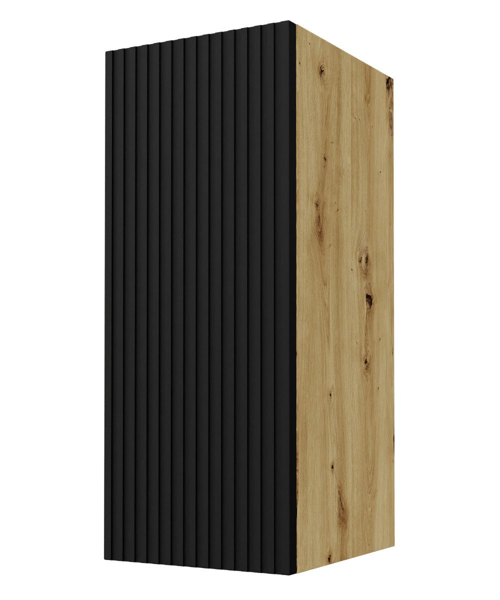 Feldmann-Wohnen Mehrzweckschrank Avellino (W2/30, 1-türig, 2 Einlegeböden, mit Soft-Close-Funktion, 1-St., Fronten hochwertig lackiert, mit Einfräsungen in Lamellen-Optik) 30x32,5x72cm Eiche Artisan schwarz matt 1-türig
