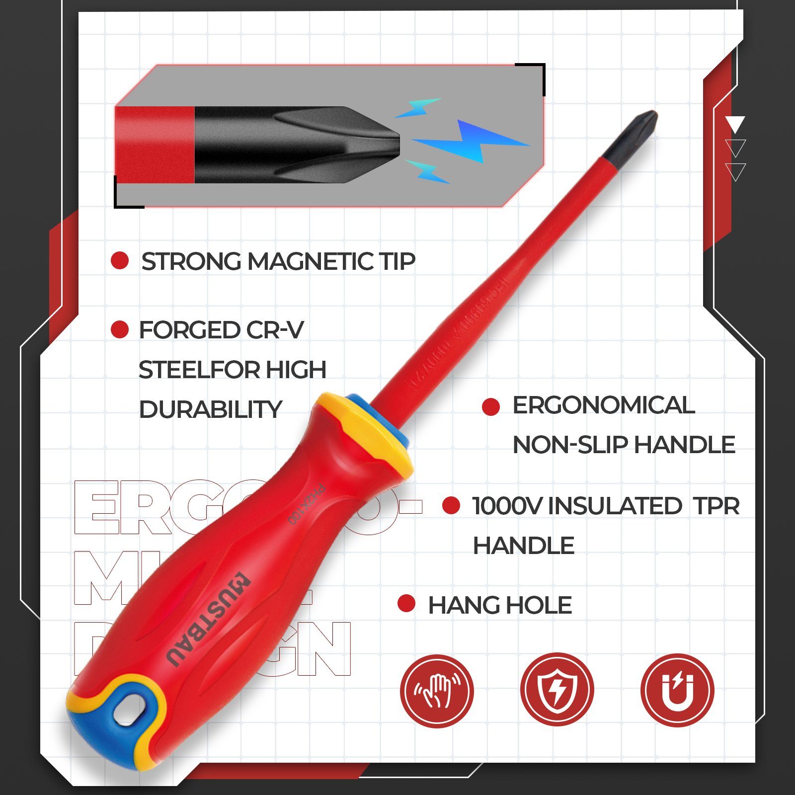 Mustbau Schraubendreher, 9-teilige Isoliert Schraubendreher-Set