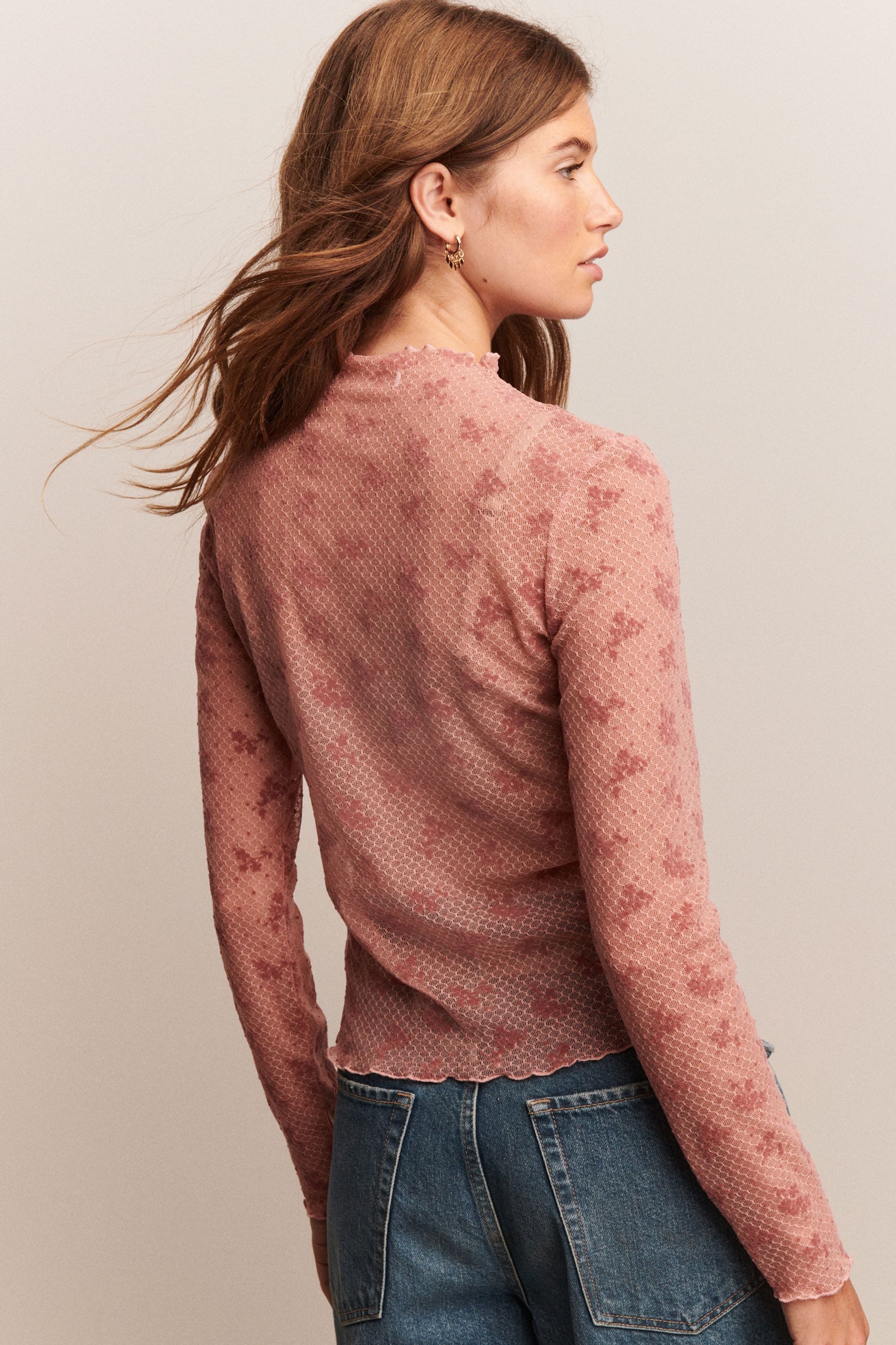 Next Langarmbluse Langarm-Shirt mit Spitzenstehkragen (1-tlg) günstig online kaufen