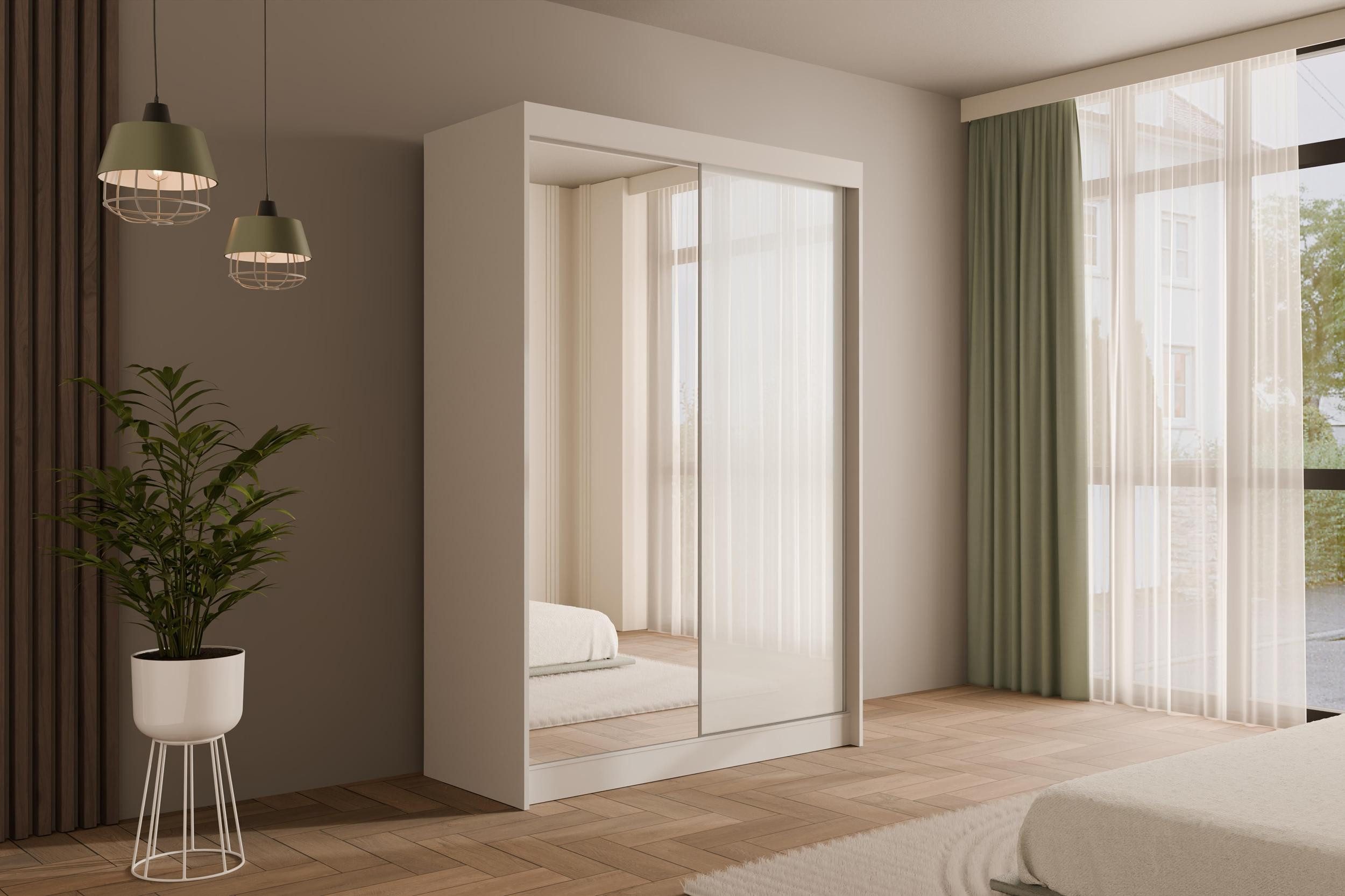 ALTDECOR Schiebetürenschrank VESLI (Kleiderschrank Garderobenschrank mit viel Stauraum Moderner Schrank) Spiegel Spiegeltüren Vielseitiger Schwebetürenschrank LED Beleuchtung