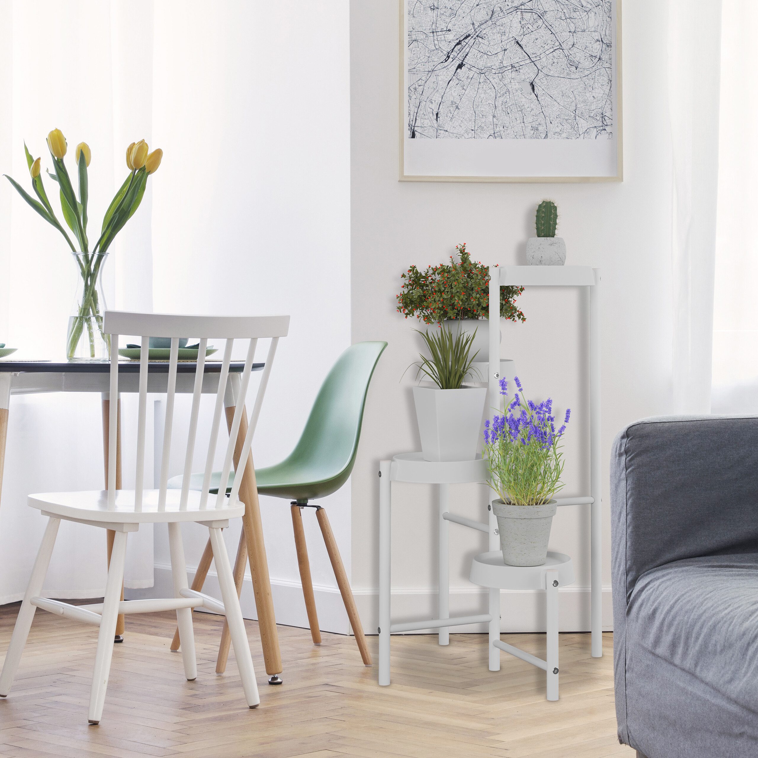 relaxdays Blumenständer Pflanzenständer Metall & Kunststoff, schwarz