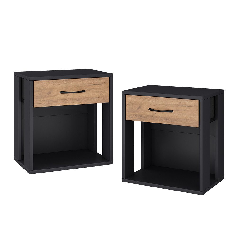 Vicco Nachtschrank Virela, Anthrazit/Goldkraft Eiche, 39 x 41 cm 2er Set günstig online kaufen