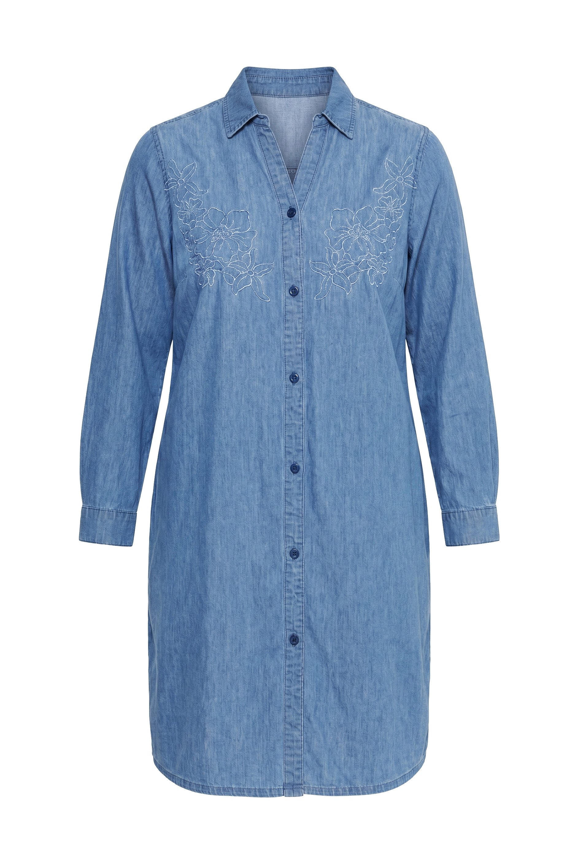 MIAMODA Jerseykleid Jeanskleid oversized florale Stickerei Langarm – Bild 2 von 3