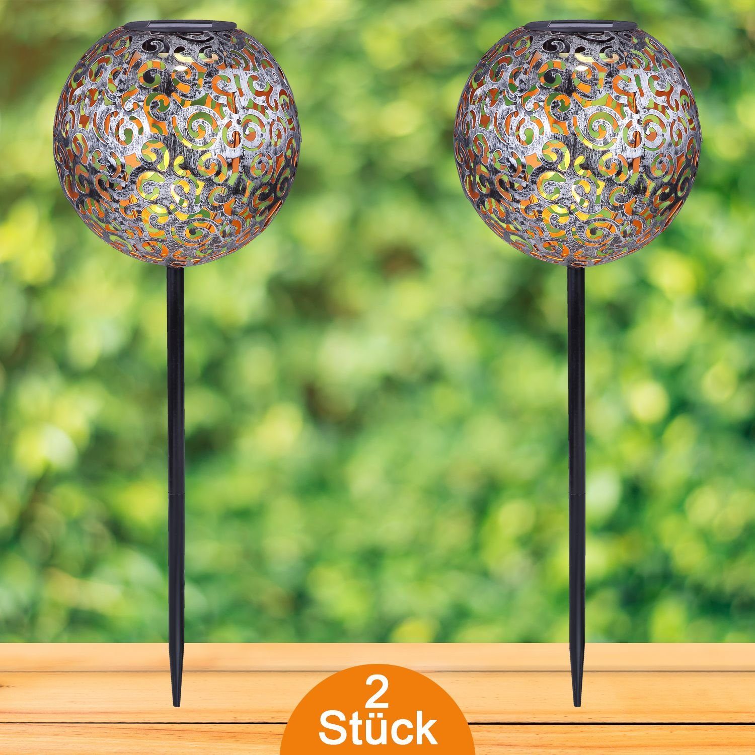 bmf-versand LED Solarleuchte Solarleuchte Garten Außen Solarlampe 2er Set Kugel 19 cm Außenlampe, Gartenstecker, LED fest integriert, Warmweiß, mit Erdspieß