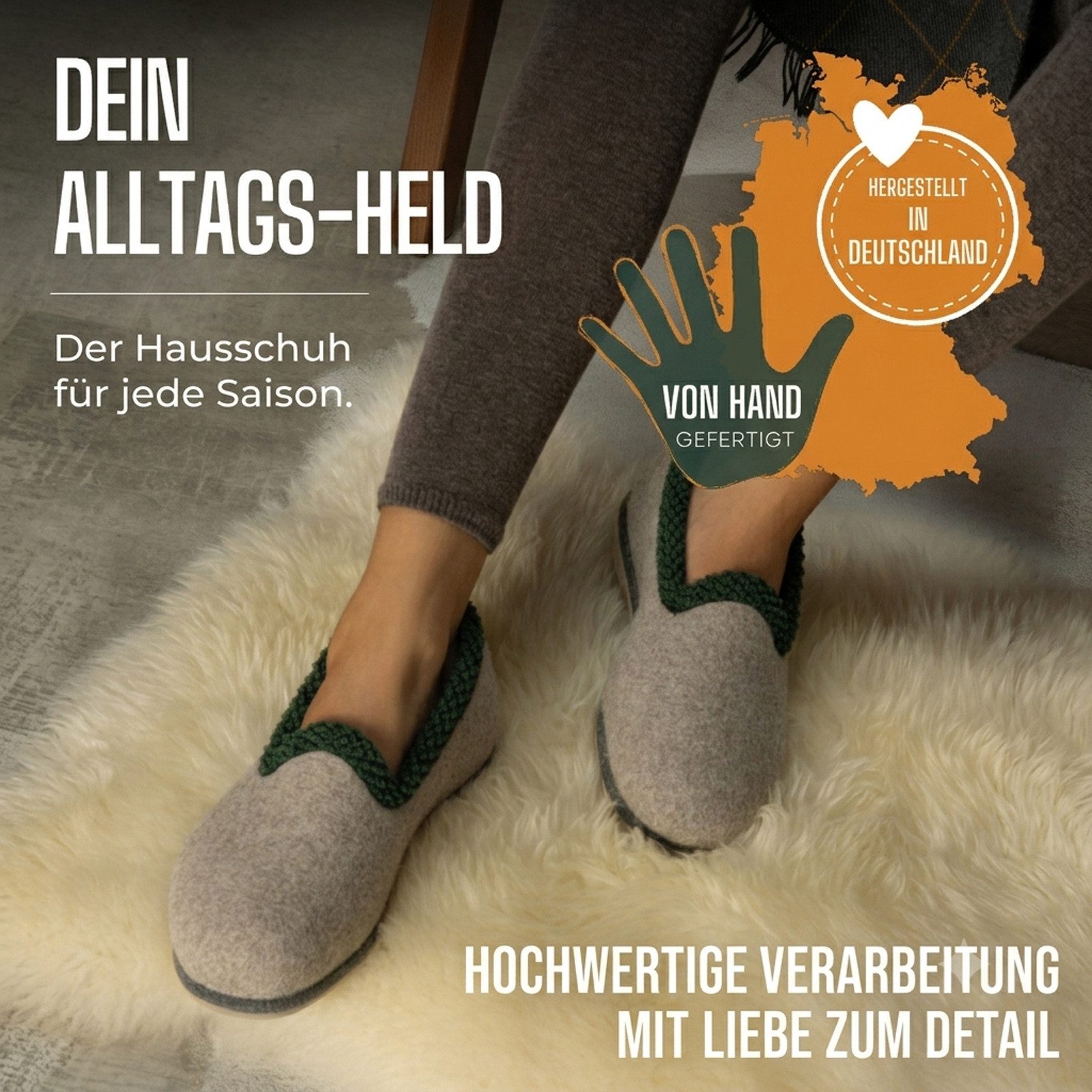 Pantoffelmann Filzhaussschuh Wollmischfilz Herren Damen Filzpantoffel Hausschuh grau Hausschuh (1 Paar) Filzpantoffeln, Gästepantoffel besonders leicht