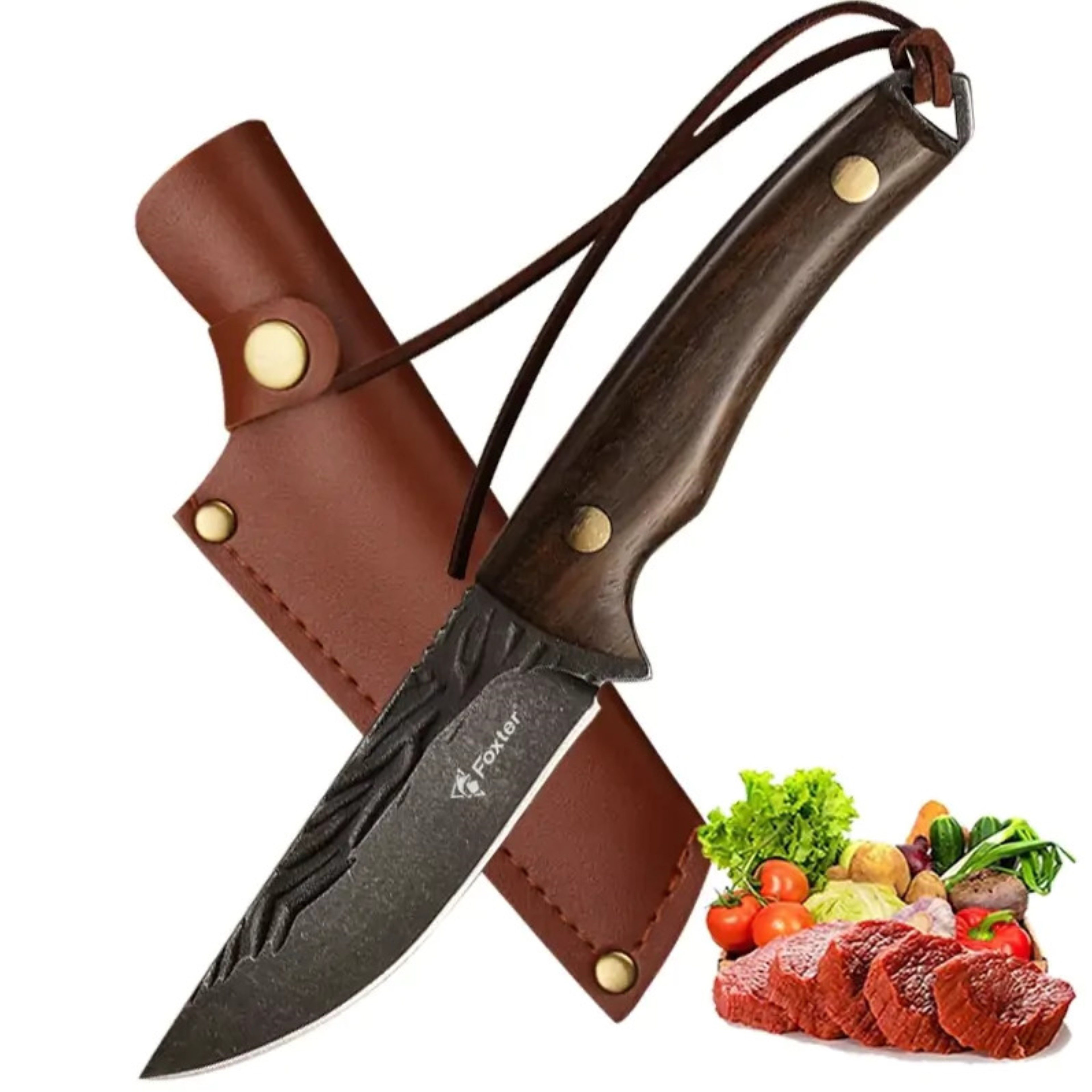 Foxter Universalmesser Jagdmesser 20 cm Edelstahl Outdoor Ножи mit Griff und Scheide, (2-teiliges Ножиset: Ножи & Scheide, Jagd- und Outdoormesser mit passender Ножиscheide), Robustes Jagdmesser mit Edelstahlklinge & Gürtelköcher