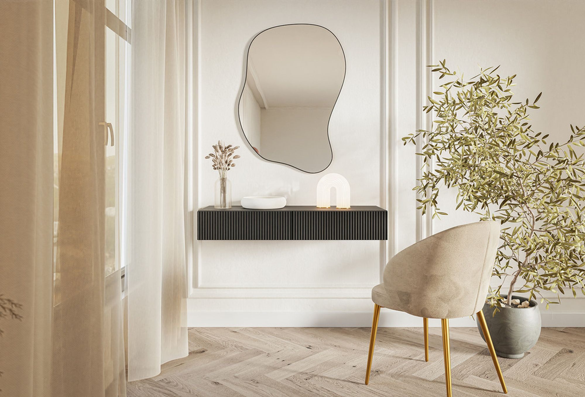 Selsey Schminktisch VELDIO, hängend, 2 Schubladen mit geriffelten Fronten, günstig online kaufen