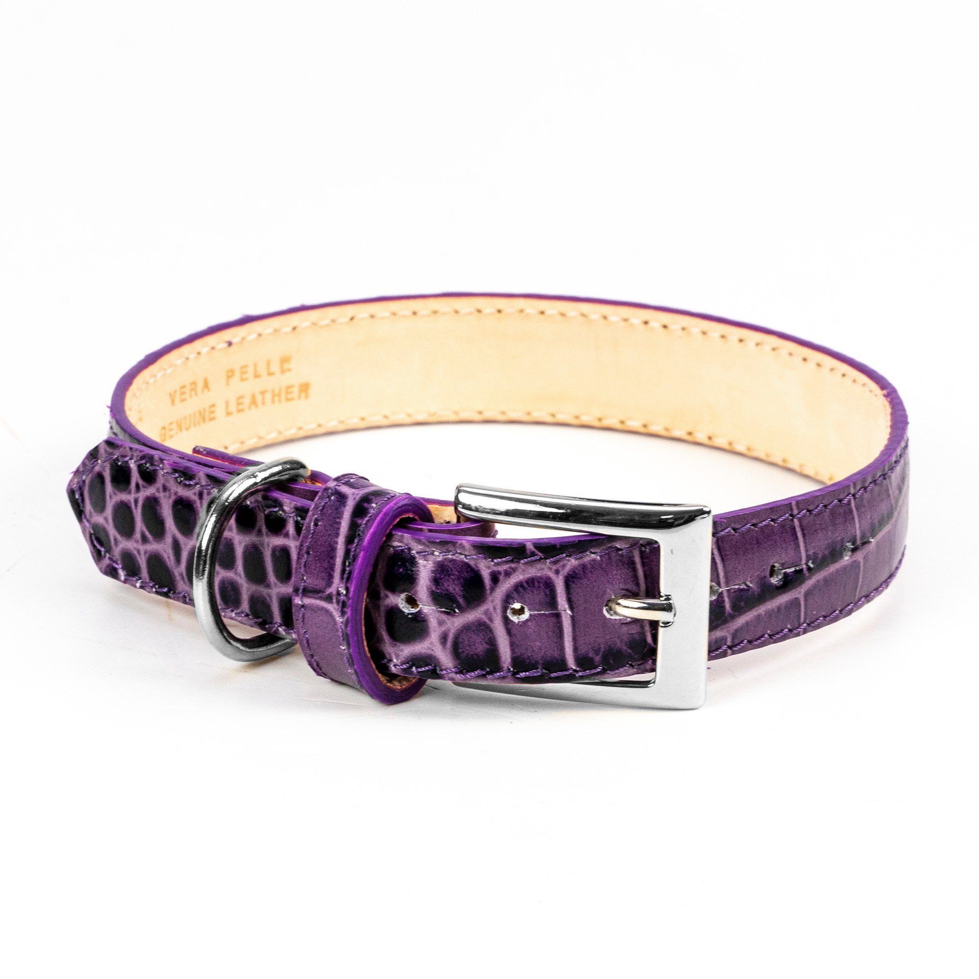 So Milano Hunde-Halsband Kroko-Optik, Leder, Handmade in Italy