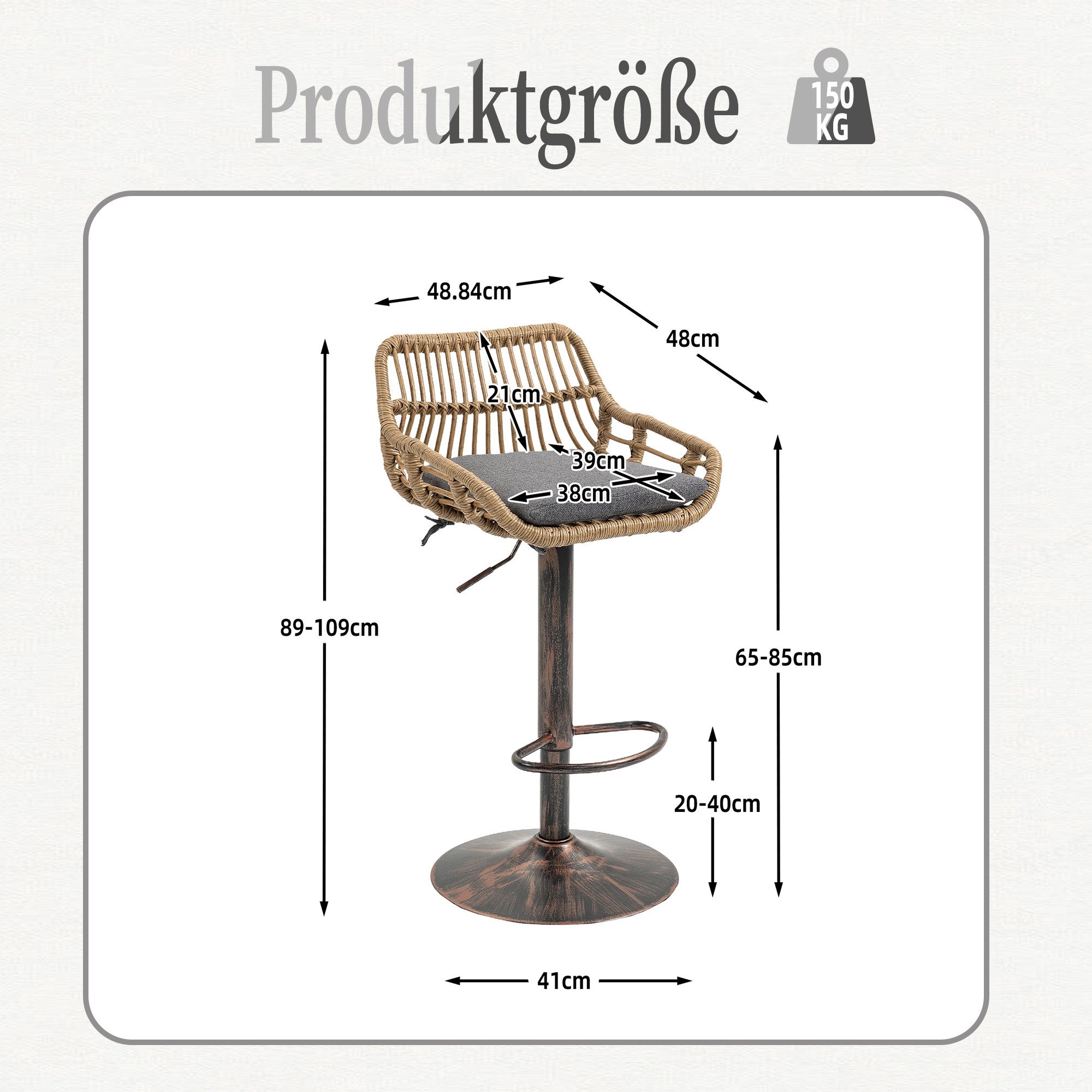 Celya Barhocker (2st),Barstühle 360°Drehbar Küchenstühle Sitzhöhe 65cm-85cm günstig online kaufen