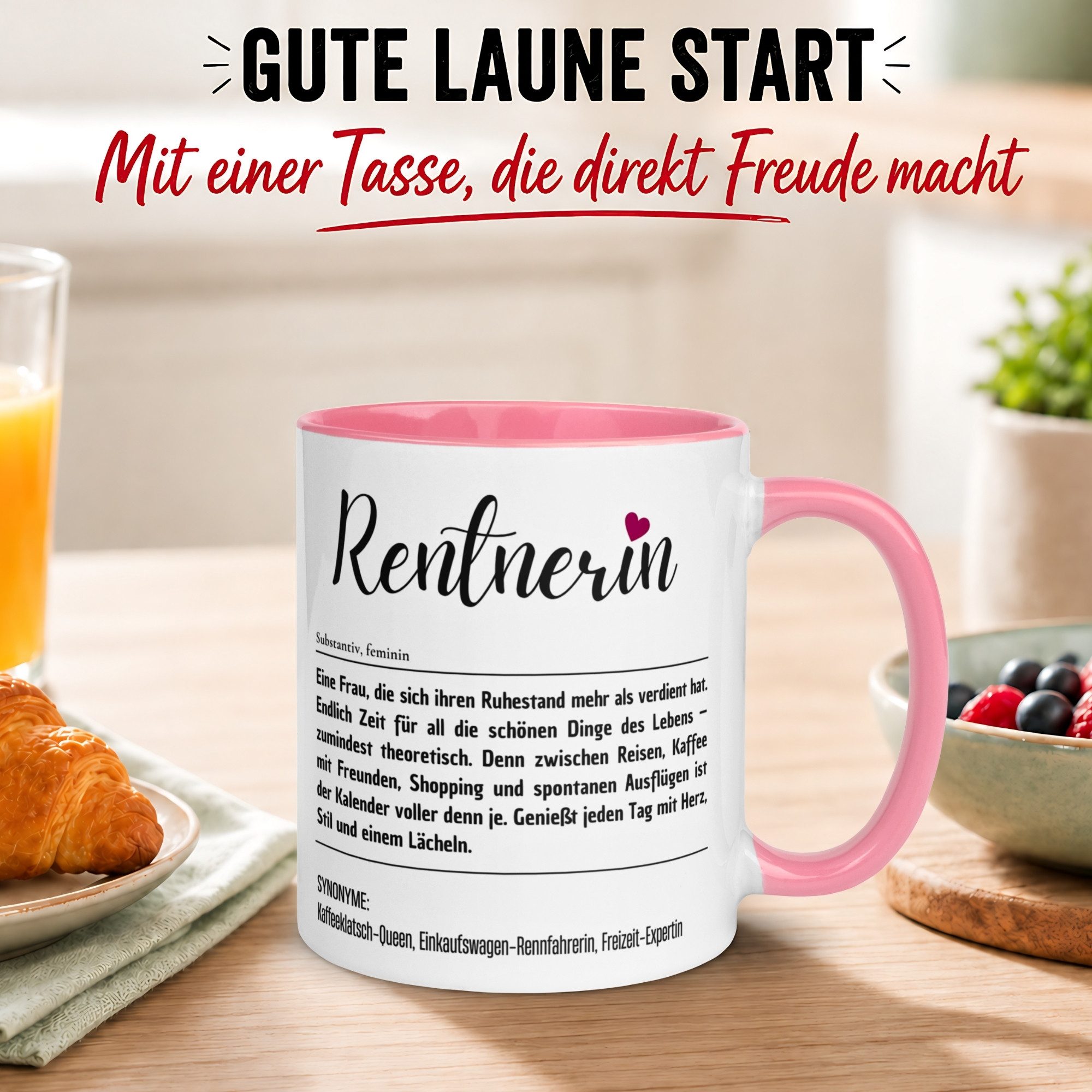Momentals Tasse Rente Frau – Definition Rentnerin – Geschenk Renteneintritt Ruhestand, Gratis Versand · Links-&Rechtshänder · Spülmaschinenfest