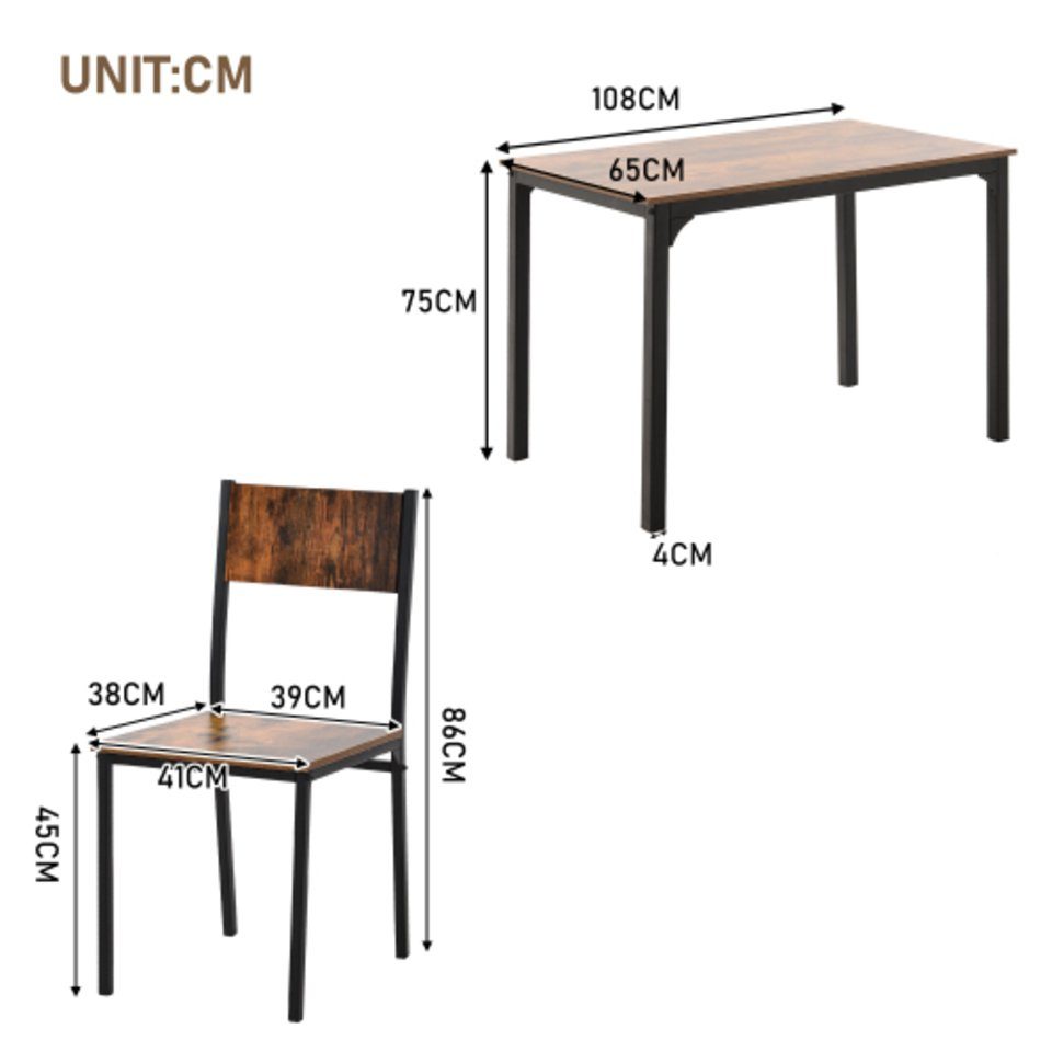 Braun, (Set, Ulife Stühlen) Esstisch 4 mit schwarzen mit 4 mit Tisch Stühlen, Metallbeinen, 5-tlg., Essgruppe