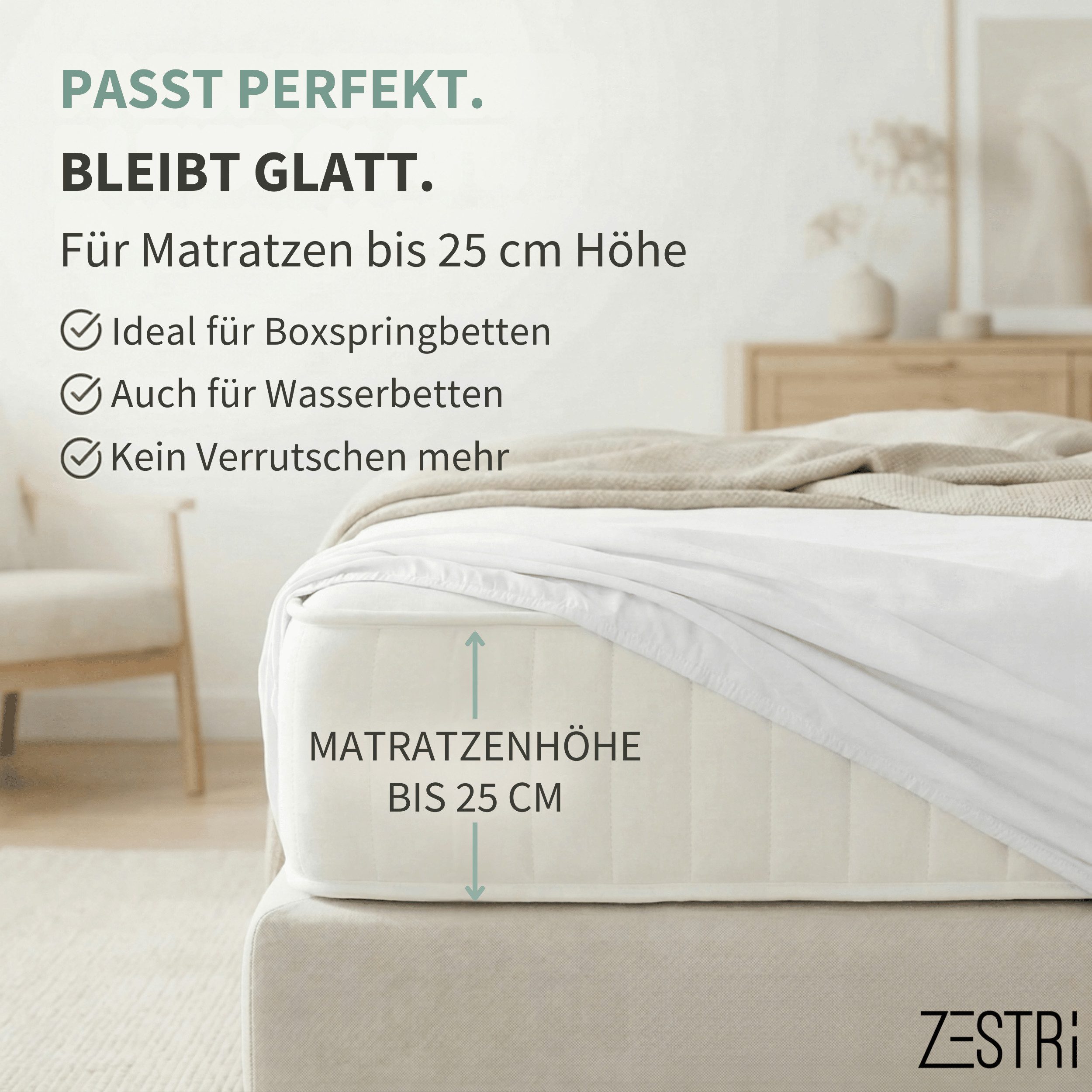 Zestri Spannbettlaken Comfort Spannbettlaken für Boxspringbett Topper & Matratzen, Baumwolle, Gummizug: rundum, Große Auswahl an Farben & Größen - Steghöhe bis 40cm wählbar