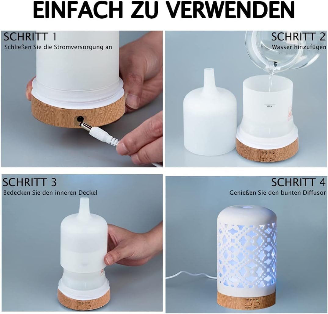 Vivitar Diffuser Keramischer Aroma-Diffusor, Diffusor für ätherische Öle, 0,12 l Wassertank, BPA-freier Aromatherapie-Diffusor mit einstellbarem Nebelmodus