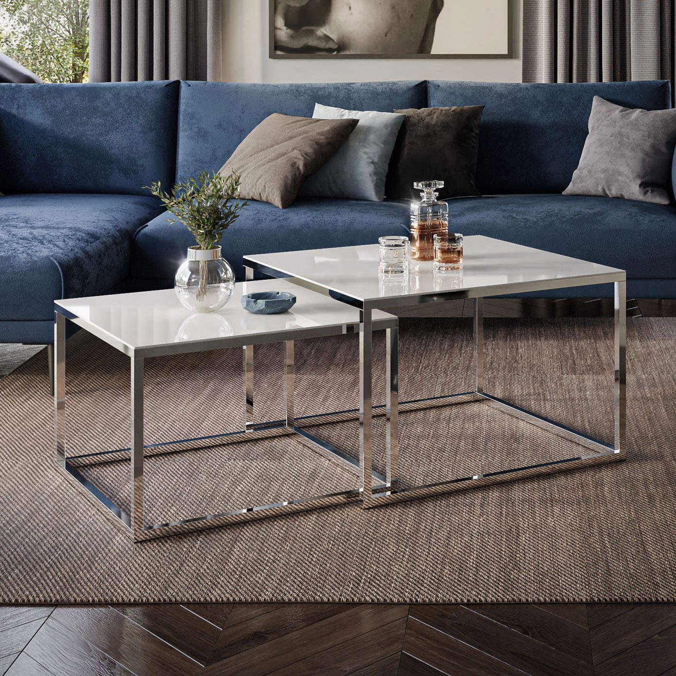 Lookway Couchtisch YOSHI GLASS 2in1 Chromgestell mit Glassplatte (2er-Set), günstig online kaufen