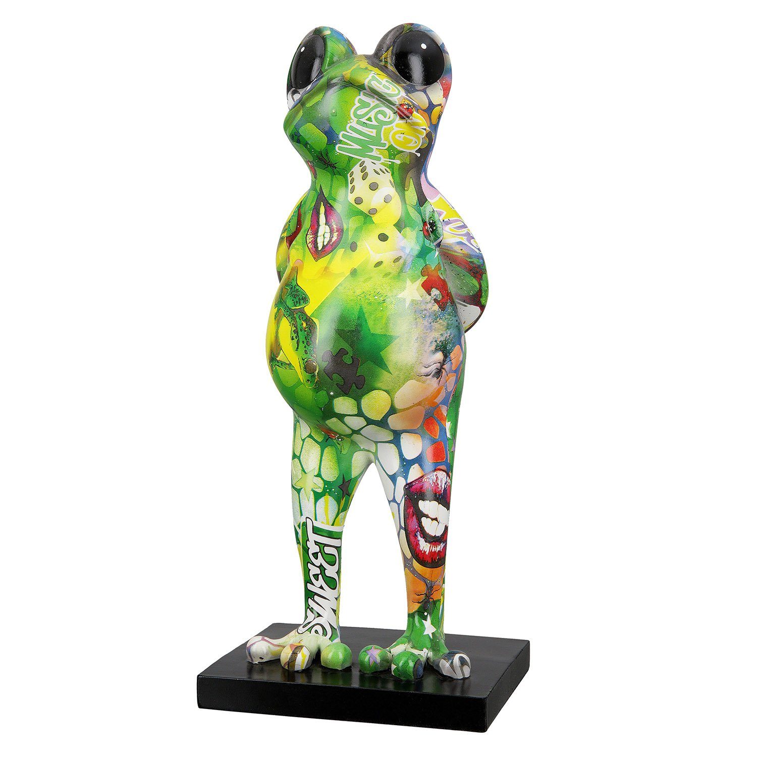GILDE Skulptur STREET ART Skulptur - bunt - Kunstharz - H. 30,5cm x B. 13cm - Figur (1 Stück), Große Frosch-Dekoskulptur - Graffiti Figur für moderne Deko