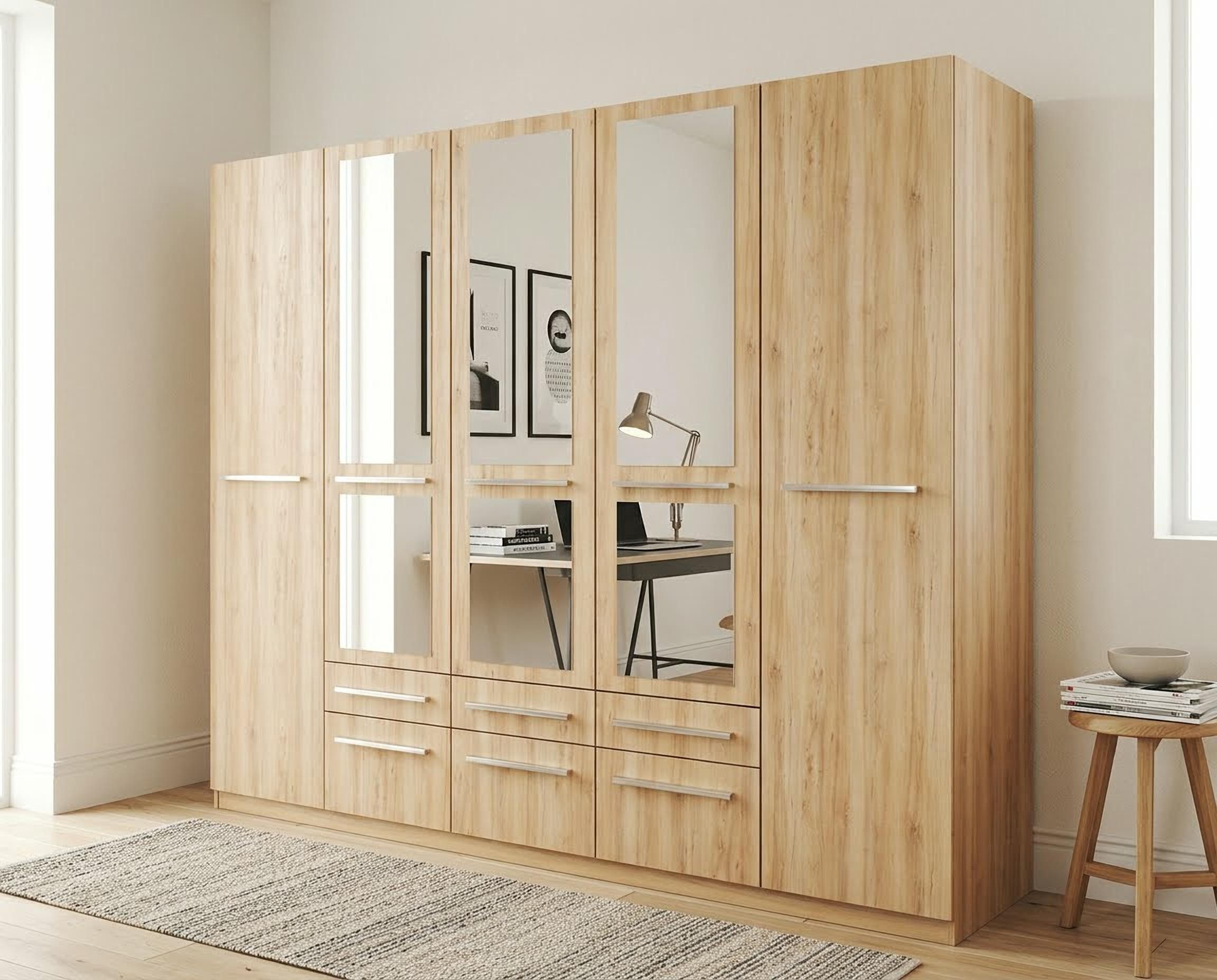 priess Kleiderschrank Schrank Garderobe Wäscheschrank Barcelona in 5 Breiten viel Stauraum, geräumige Schubkästen, mit Spiegel, MADE IN GERMANY