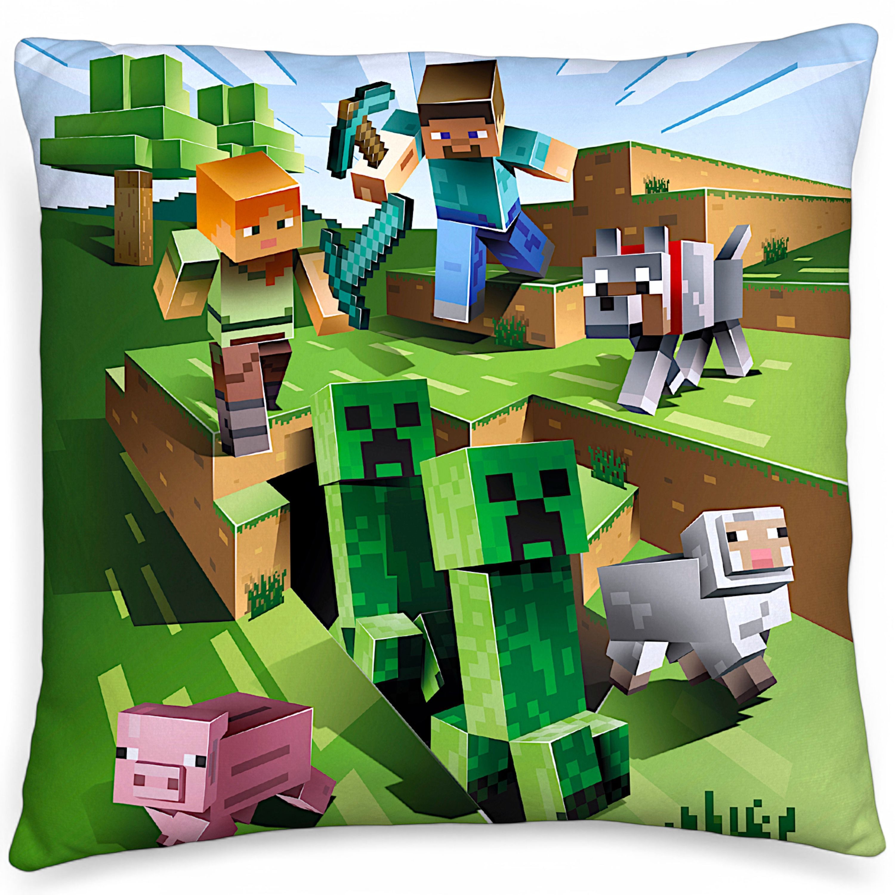 Minecraft Dekokissen Minecraft Caves, Kinder Gaming Kuschelkissen 40 x 40 c günstig online kaufen