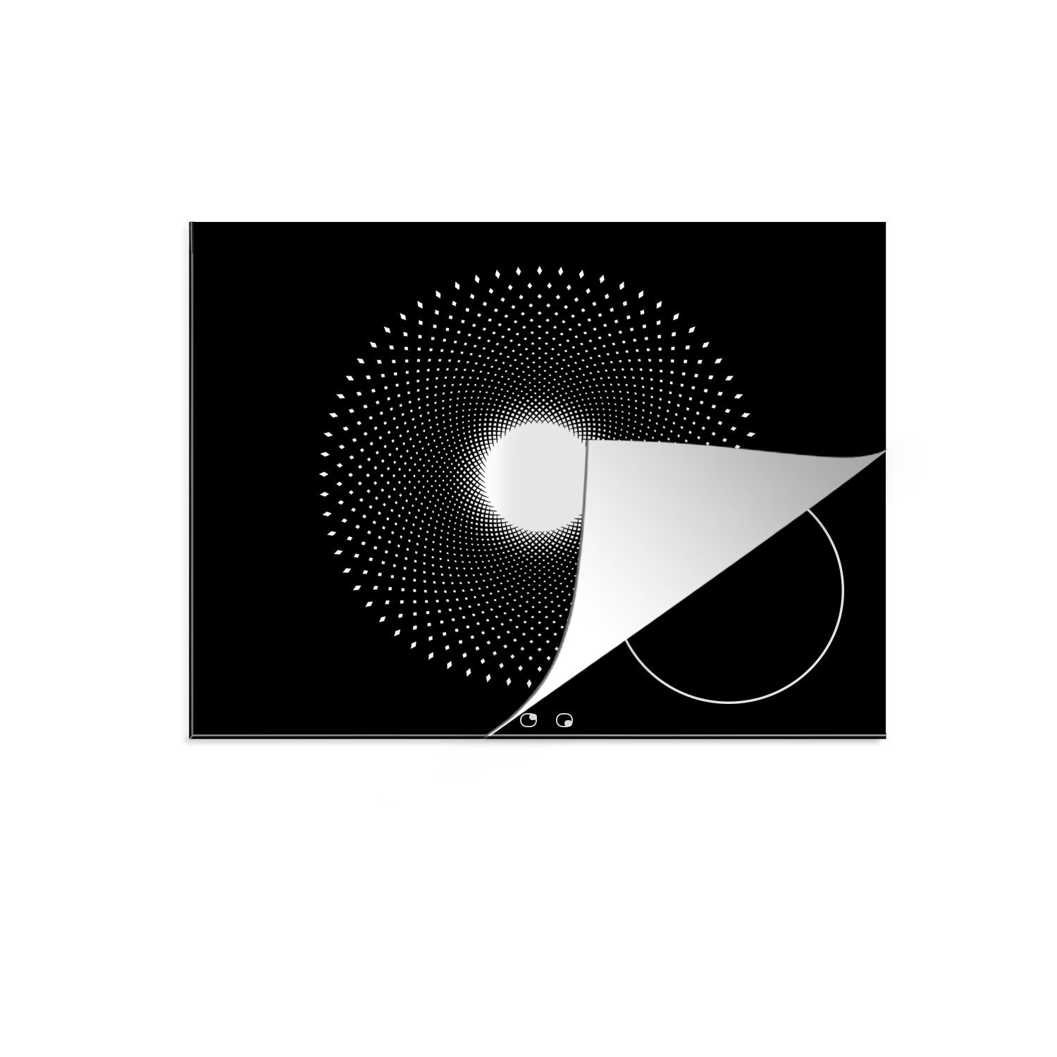 MuchoWow Herdblende-/Abdeckplatte Optische Täuschung weiße Punkte, Vinyl, (1 tlg), 71x52 cm, Induktionskochfeld Schutz für die küche, Ceranfeldabdeckung