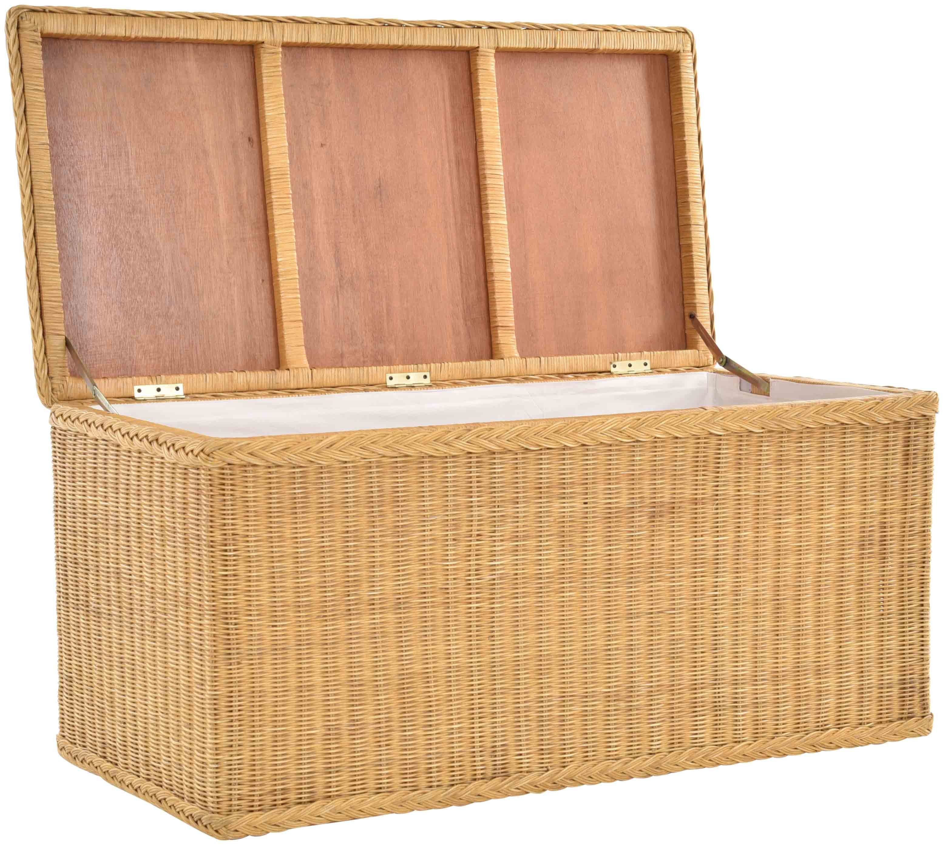 Krines Home Truhe Große Rattantruhe MAX Wäschetruhe mit Deckel Natur Rattan Truhe, Aufbewahrung XXL 115x55x55cm
