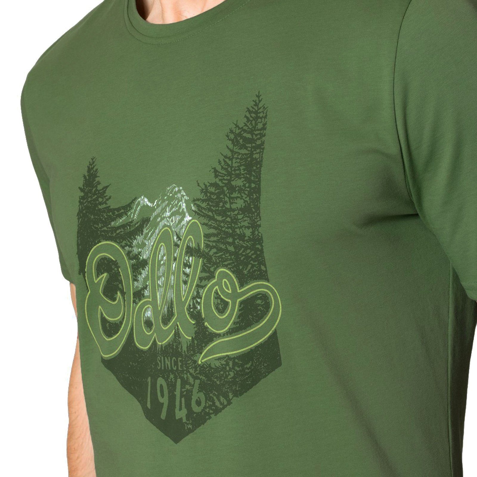 T-Shirt frost Logo-Print T-Shirt mit Odlo mit loden 551362-40414 Nikko Waldlandschaftsprint