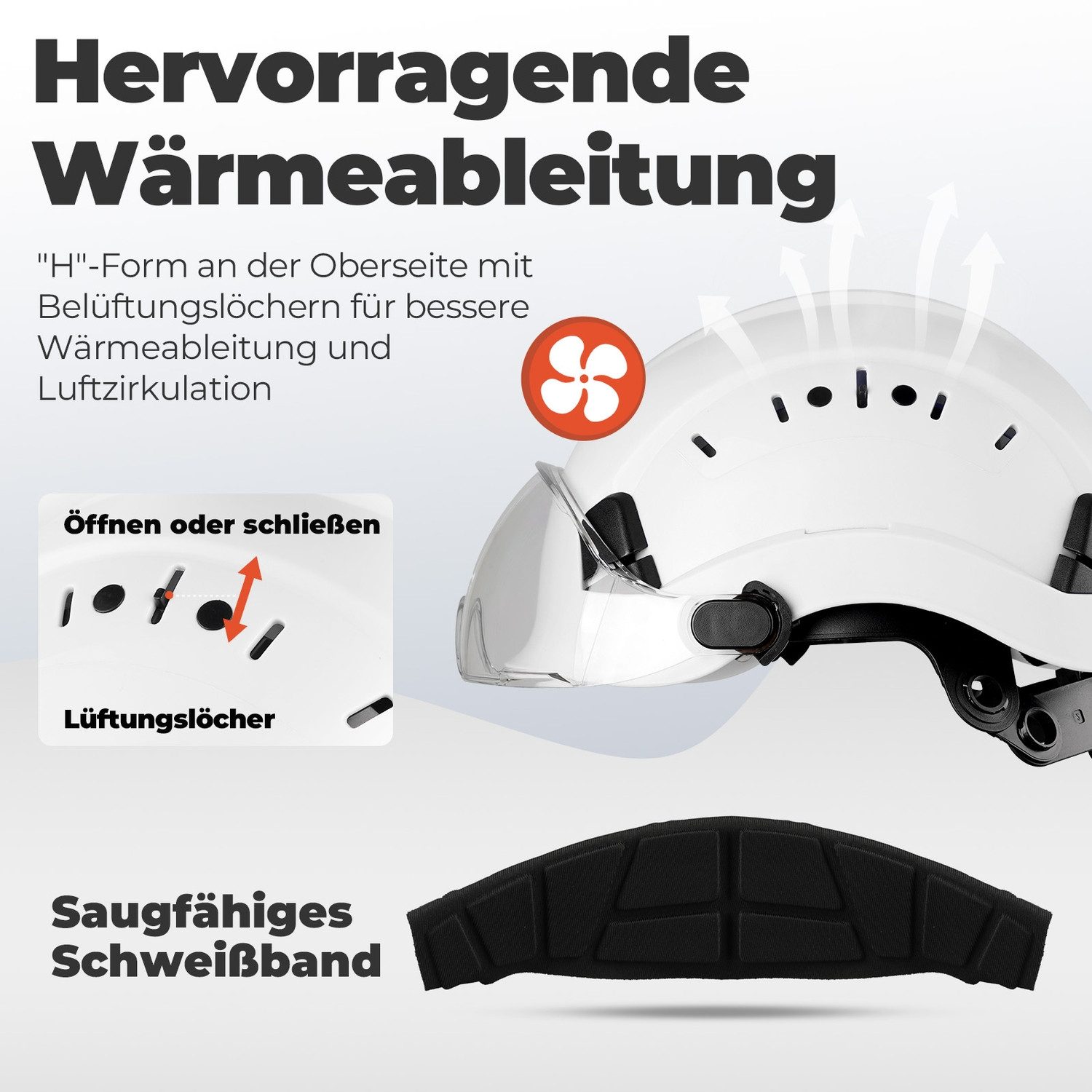 Mustbau Schutzhelm EN397 Schutzhelme mit Schweißband und Visier, 53 bis 63cm Verstellbarer Kopfumfang, strapazierfähiges ABS-Material