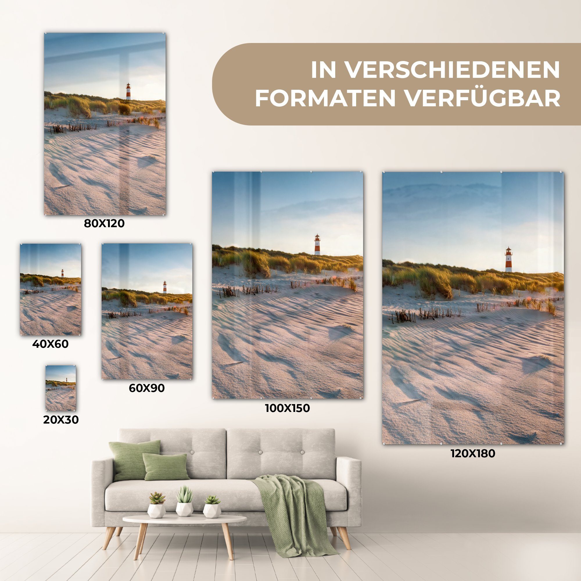 - Bilder Glas Strand Acrylglasbild Sonnenuntergang, auf Wandbild - MuchoWow (1 auf - Glas St), - Glasbilder Leuchtturm Foto Wanddekoration -