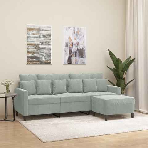 vidaXL Sofa 3-Sitzer-Sofa mit Hocker Hellgrau 180 cm Samt