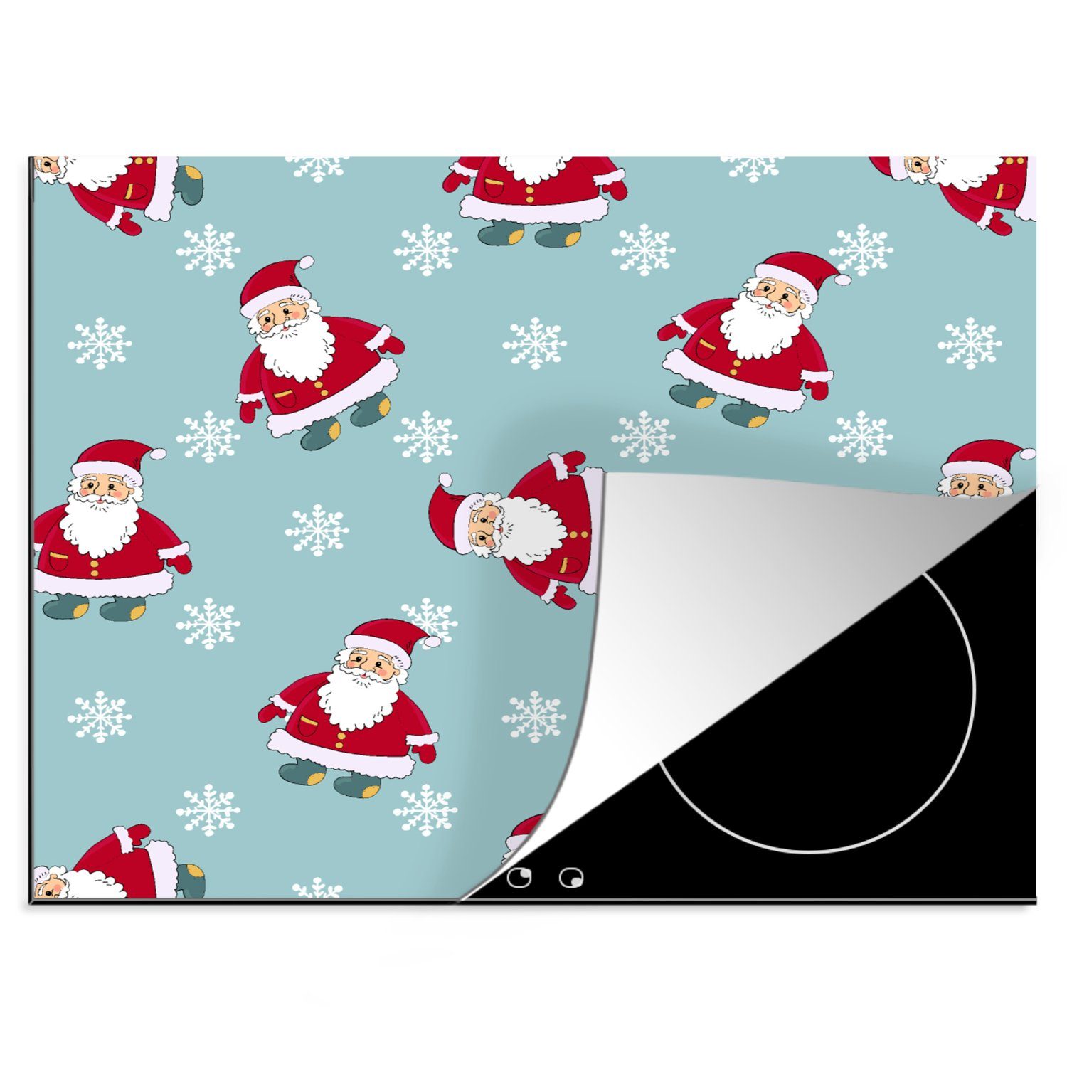 MuchoWow Herdblende-/Abdeckplatte Weihnachtsmann - Schneeflocke - Schnittmuster - Weihnachten, Vinyl, (1 tlg), 60x52 cm, Mobile Arbeitsfläche nutzbar, Ceranfeldabdeckung