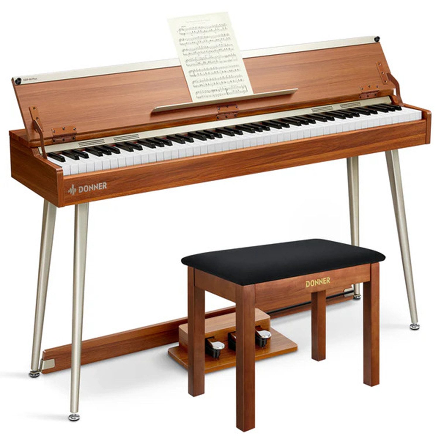 Donner Digitalpiano 88 Tasten Progressiv Gewichteter Hammermechanik E-Piano DDP-80 PLUS (Set, Pedal, Netzteil), 128 Polyphonie, für zu Hause, Lernfunktion, Kopfhörer-Übungsmodus