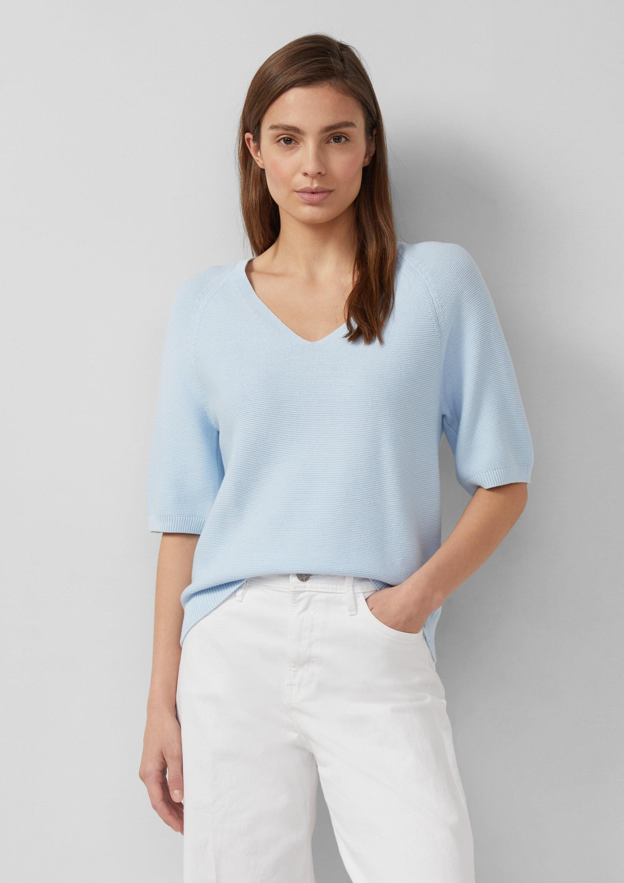 s.Oliver Kurzarmpullover Strickpullover Kurzarm-Strickpullover aus Baumwollmix