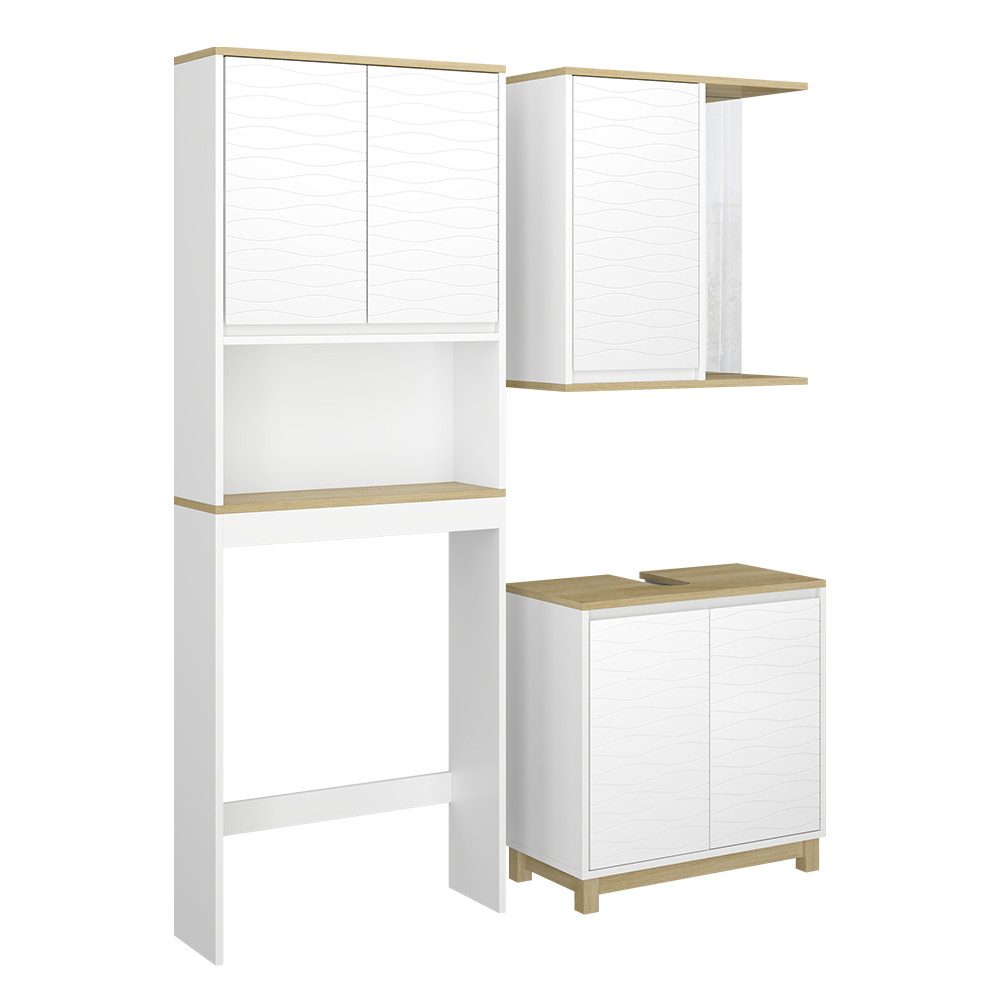 Badmöbel-Set Livia, Weiß/Eiche, 3 Teile