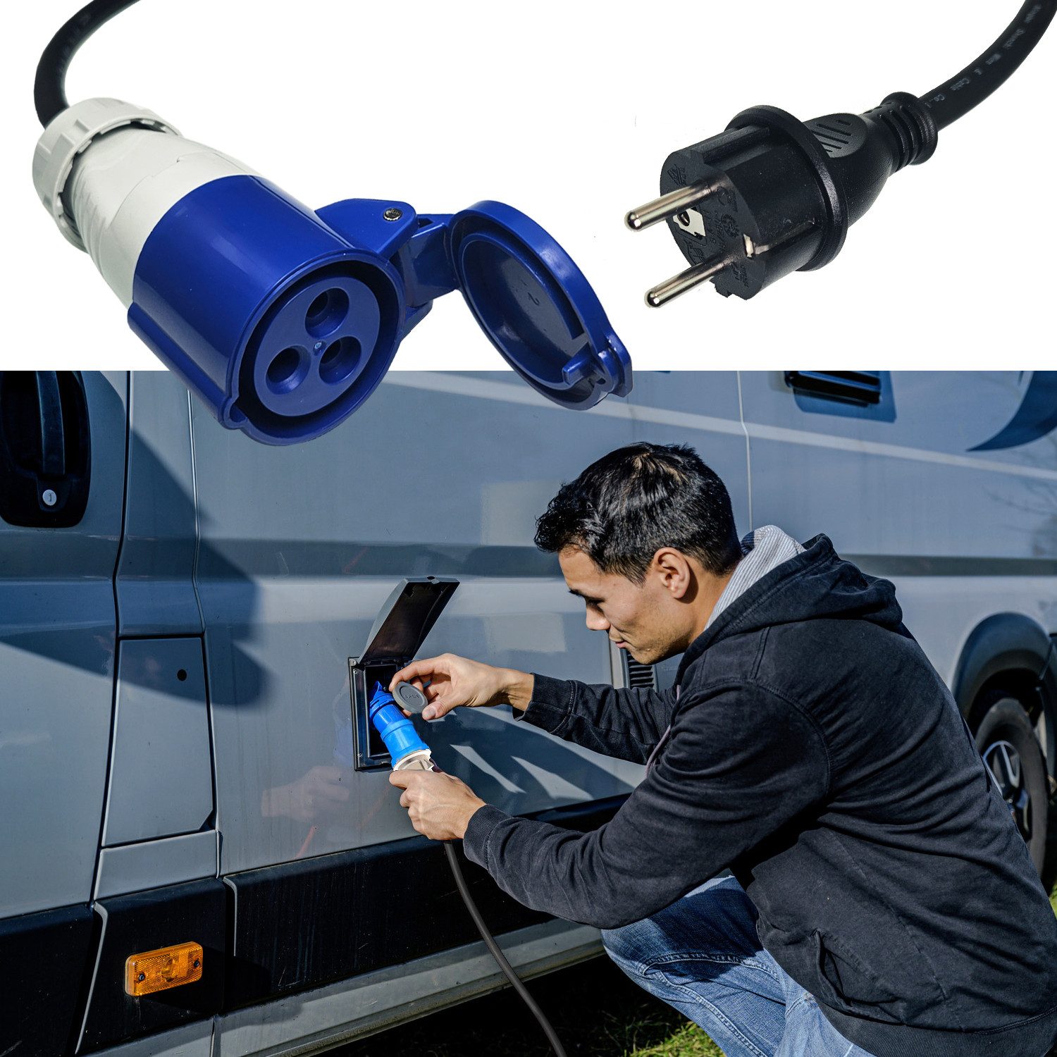 feletec CEE Adapter Schuko Stecker auf CEE Kupplung, 35cm Camping Kabel, IP44 CEE-Adapterkabel