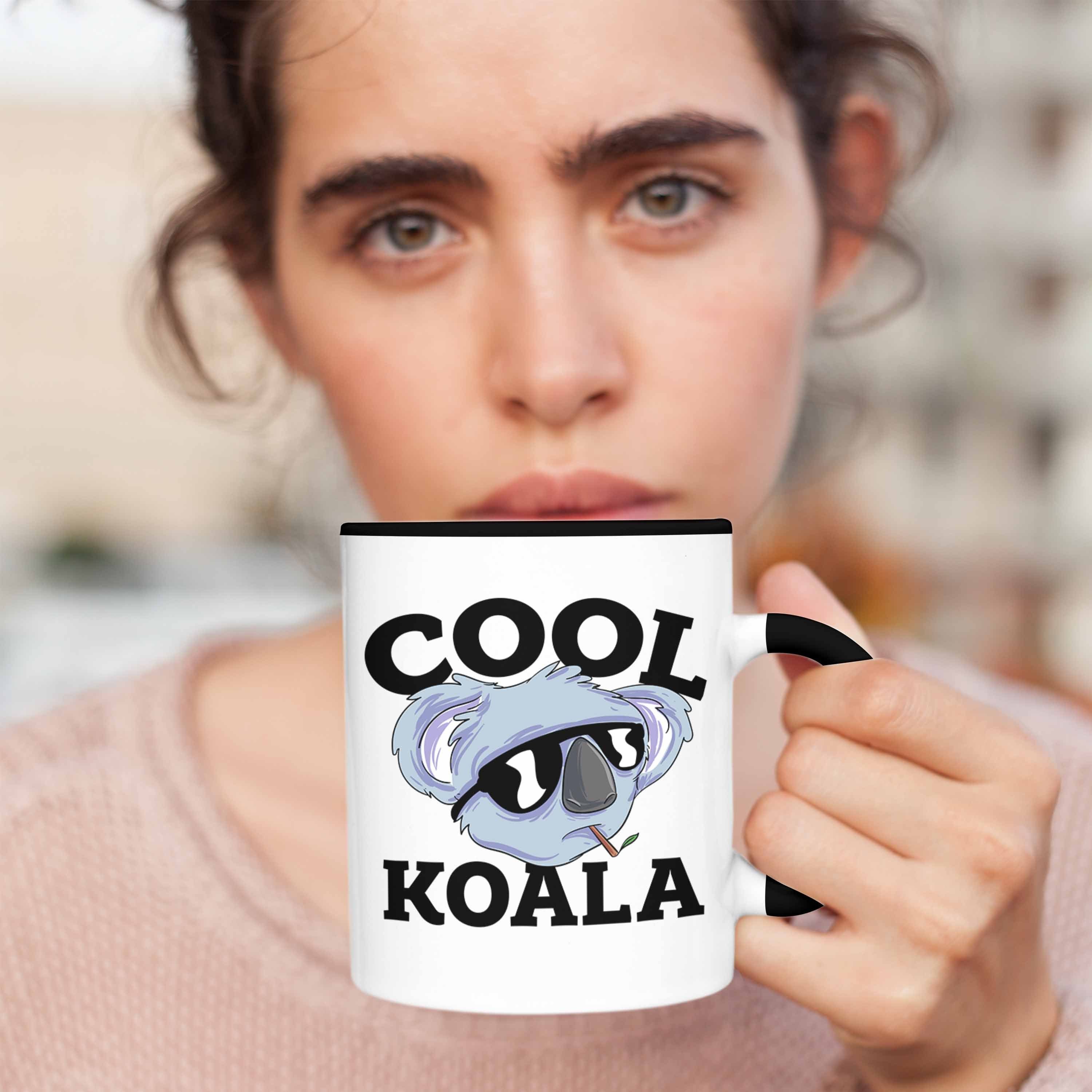 Trendation Tasse Koala-Aufdruck Koala Schwarz Geschenkidee Tasse Koala-Liebhaber Tasse für