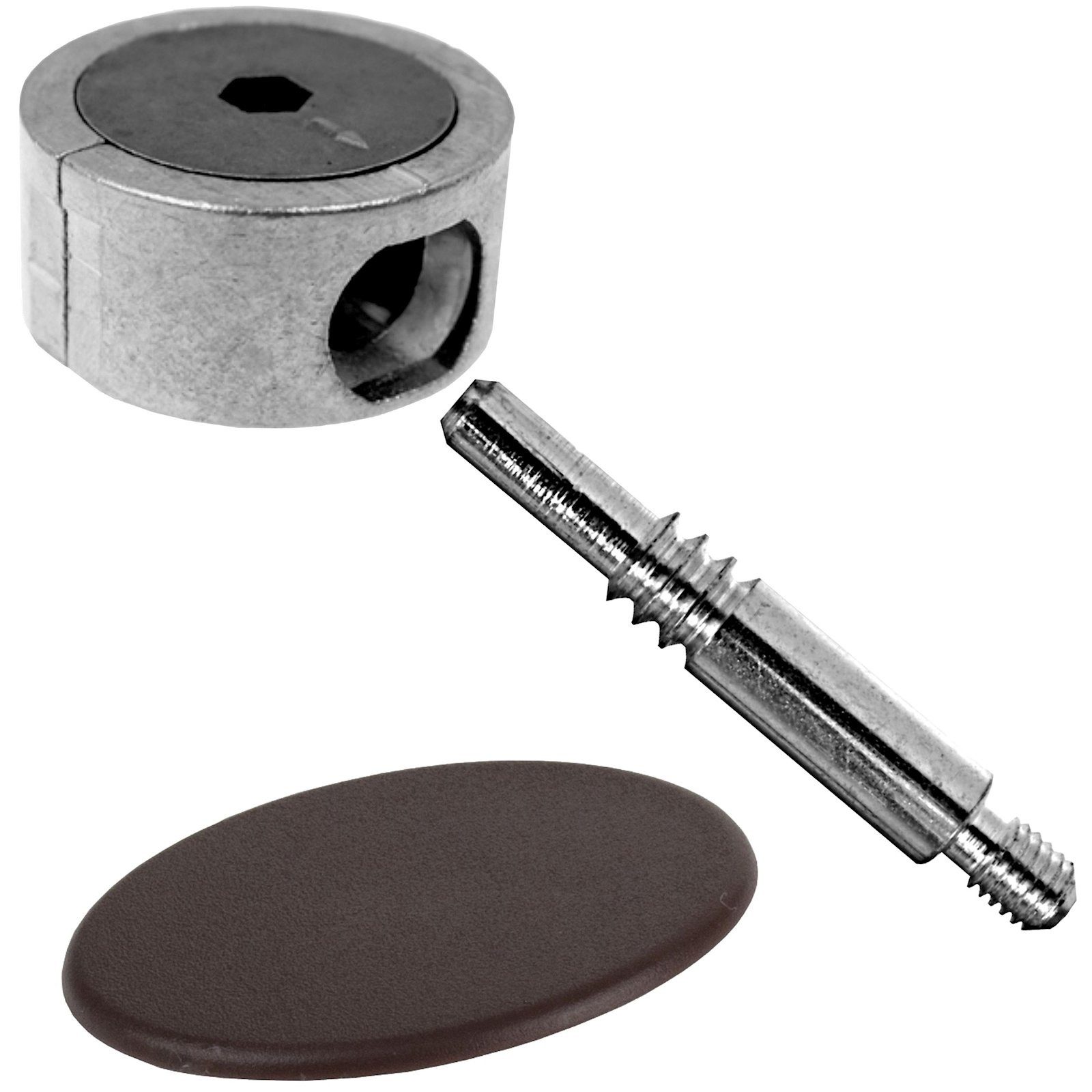 SO-TECH® Möbelbeschlag Eckverbinder FUERTE Metall für Holz- und Möbelkonstruktionen, Tiefe 64 mm, mit brauner Kunststoffabdeckung