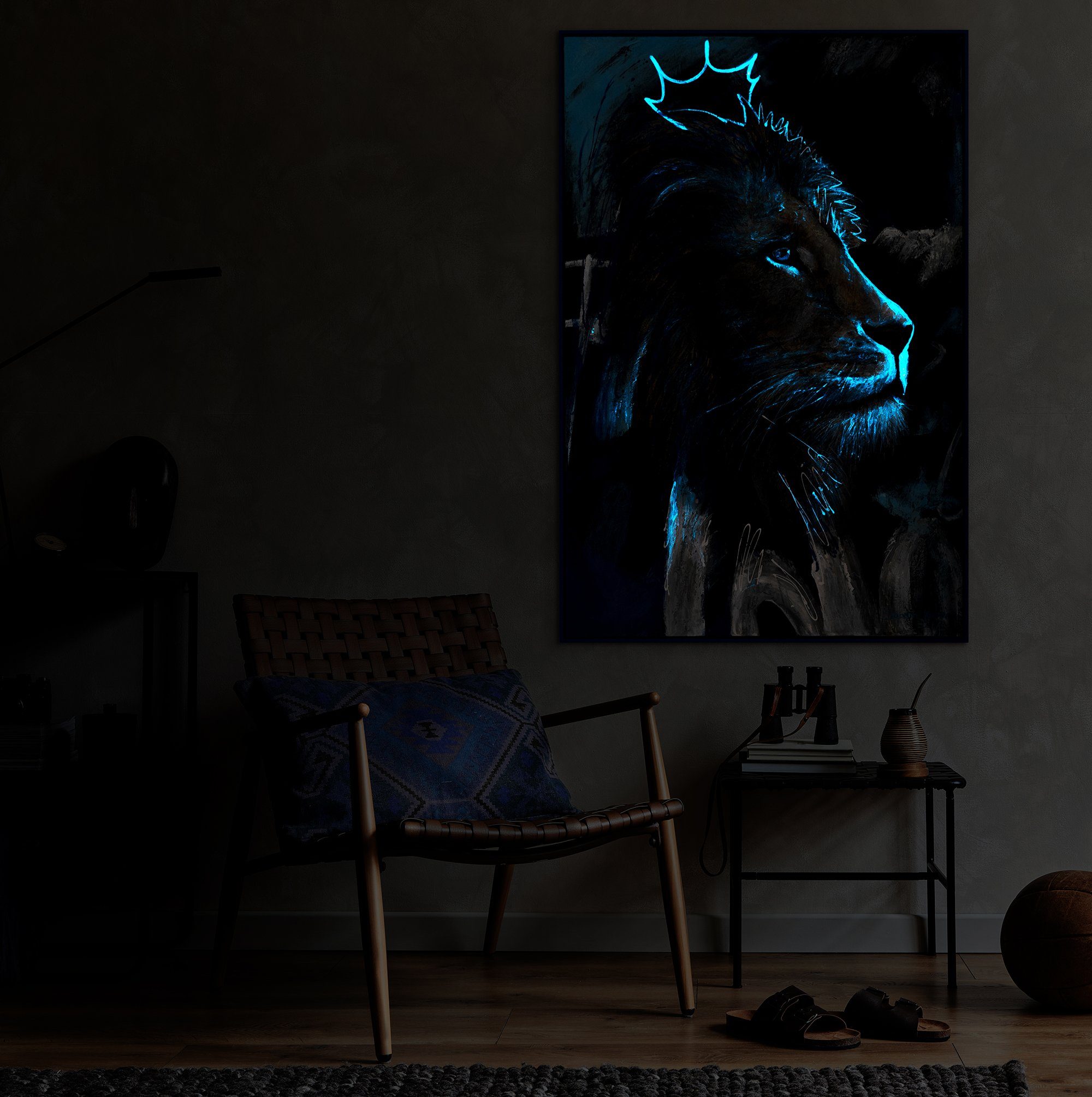 YS-Art Erwachen Kraft, Tiere Mit Rahmen Gemälde Blau in der