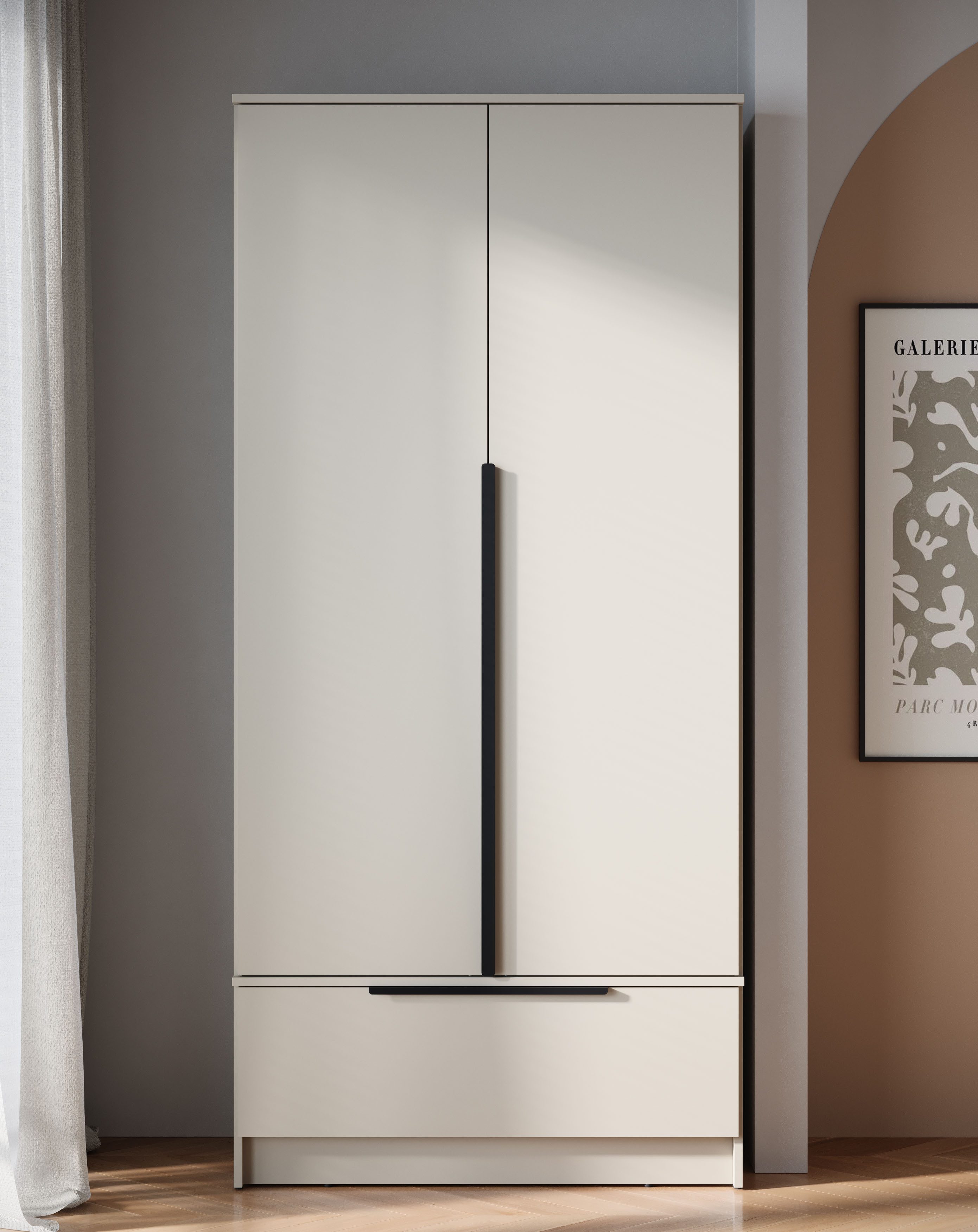 Home affaire Kleiderschrank Spirit Kleiderschrank mit Schublade und Stauraum Mit schwarzen Metallgriffen und 2 Kleiderstangen