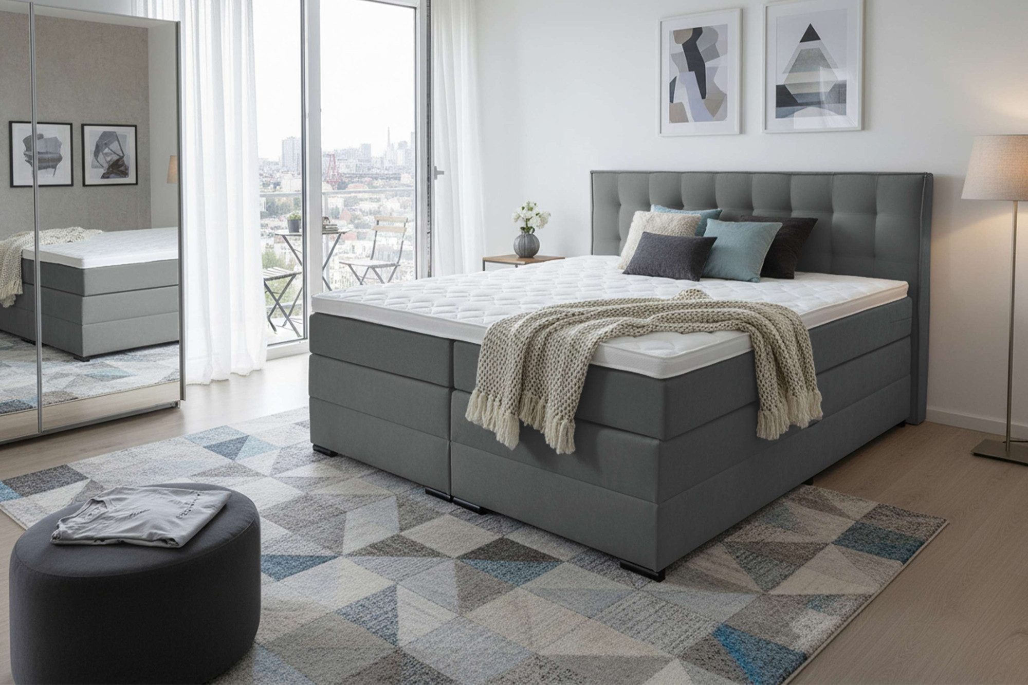 Home affaire Boxspringbett Köln, Doppelbett, Polsterbett, Federkernbett, Komforbett, 160, 180 cm, inkl. Topper, zwei Bettkästen, Taschen-Federkernmatratze, Härtegrad 3