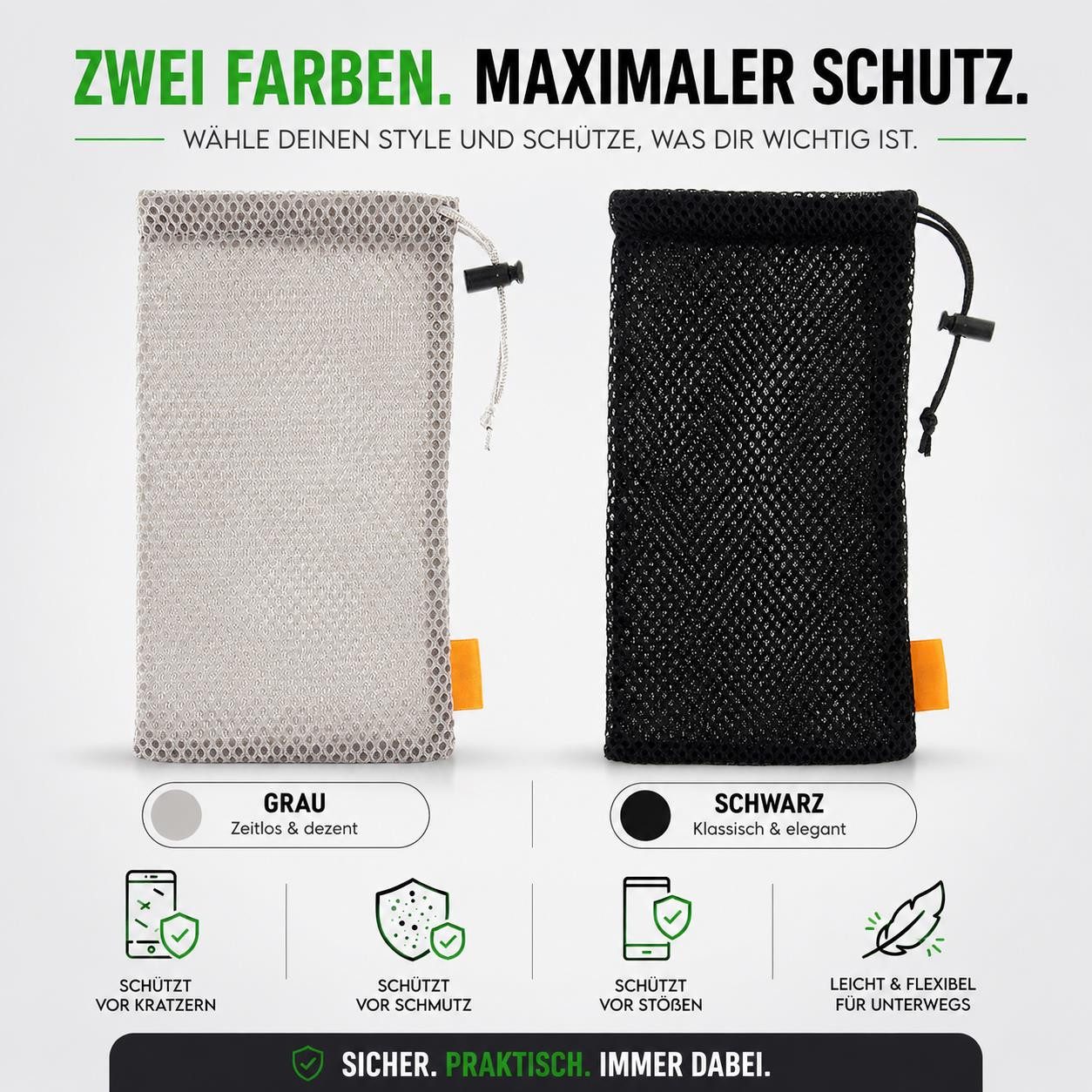 wortek Handyhülle Universal Handytasche Nylon Mesh Tasche Handysocke bis 6,5 Zoll, Netzbeutel mit Kordelzug für Handy, Powerbank, Kopfhörer uvm. – Bild 2 von 5