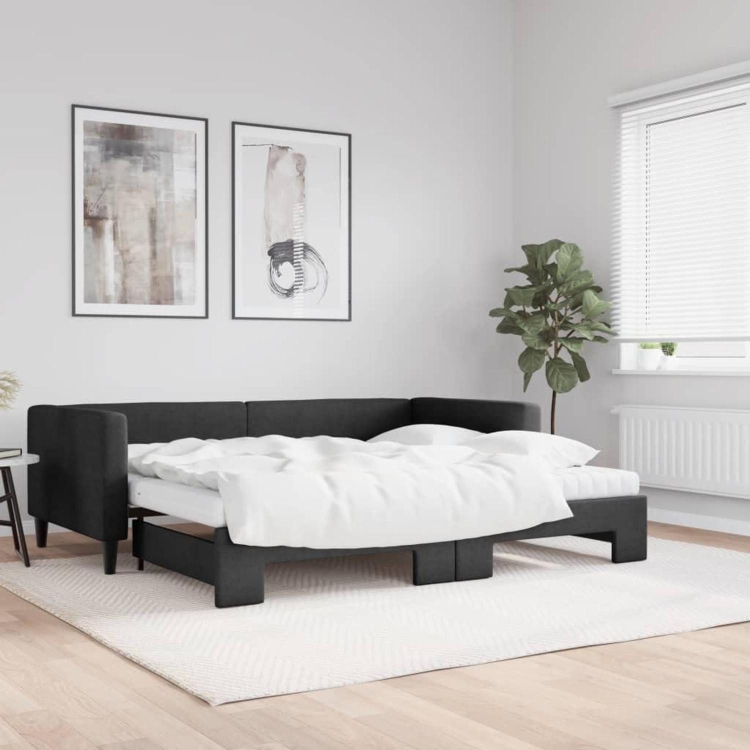 LuxusKollektion Schlafsofa Tagesbett ausziehbar 90 x 190 mit Bettkasten & Matratze Schwarz