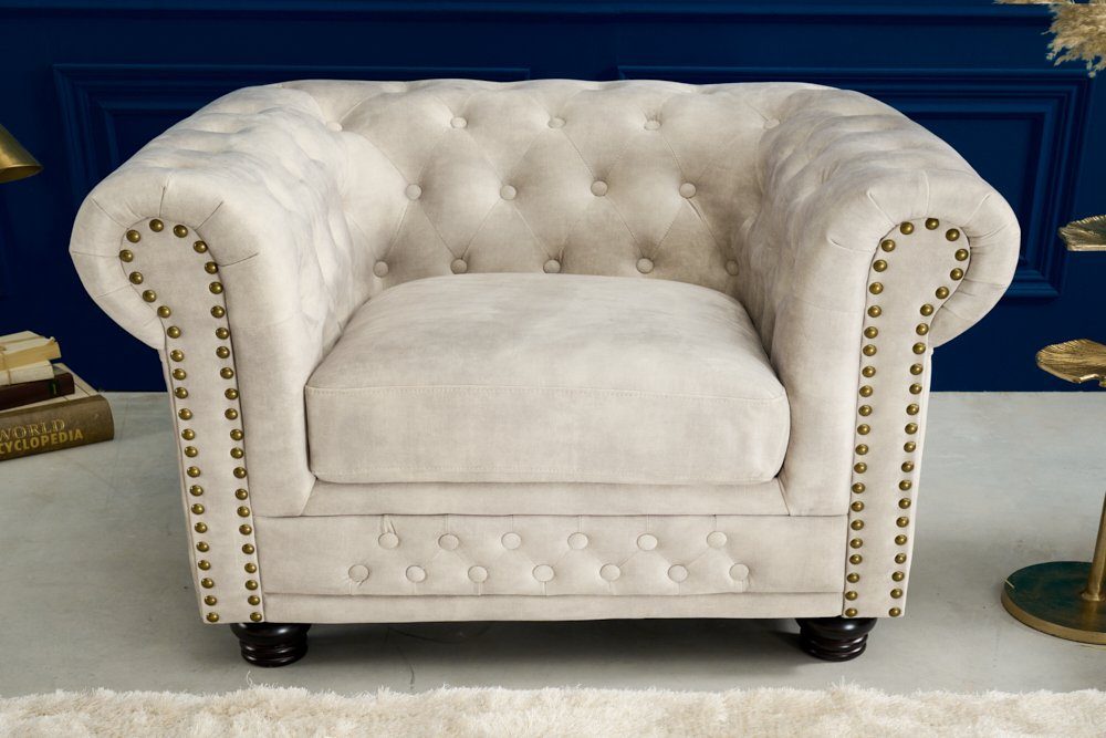 Samt Sessel 110cm · riess-ambiente Wohnzimmer 1-St), mit Federkern · · (Einzelartikel, CHESTERFIELD champagner Armlehne