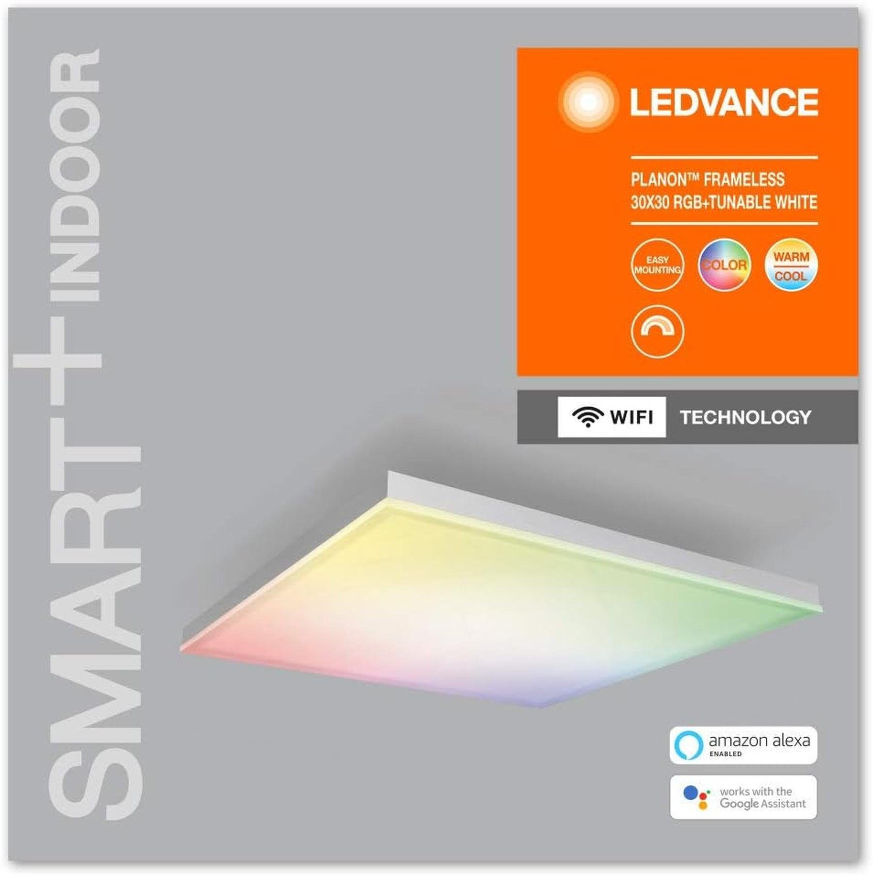 Ledvance LED Smarte Google und LED Deckenleuchte Voice Alexa Frameless Control Ledvance RGB-Farben Planon änderbar, Deckenleuchte 30x30 WiFi rgbtw