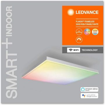 Ledvance LED Deckenleuchte Ledvance Smarte LED Deckenleuchte WiFi Planon Frameless 30x30 rgbtw, RGB-Farben änderbar, Google und Alexa Voice Control