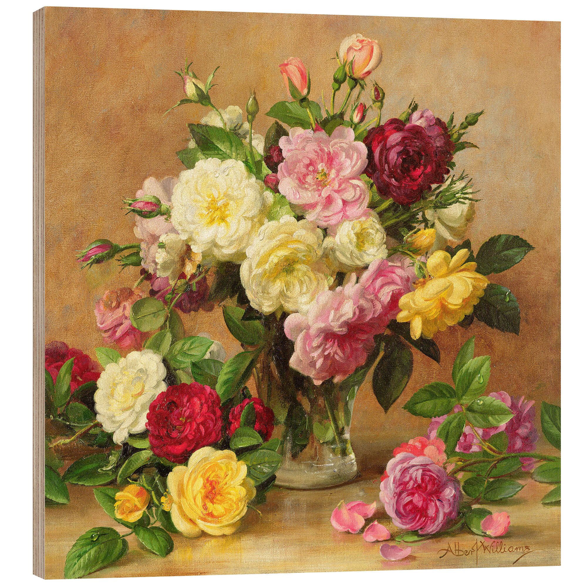 Posterlounge Holzbild Albert Williams, Altmodische viktorianische Rosen, Malerei