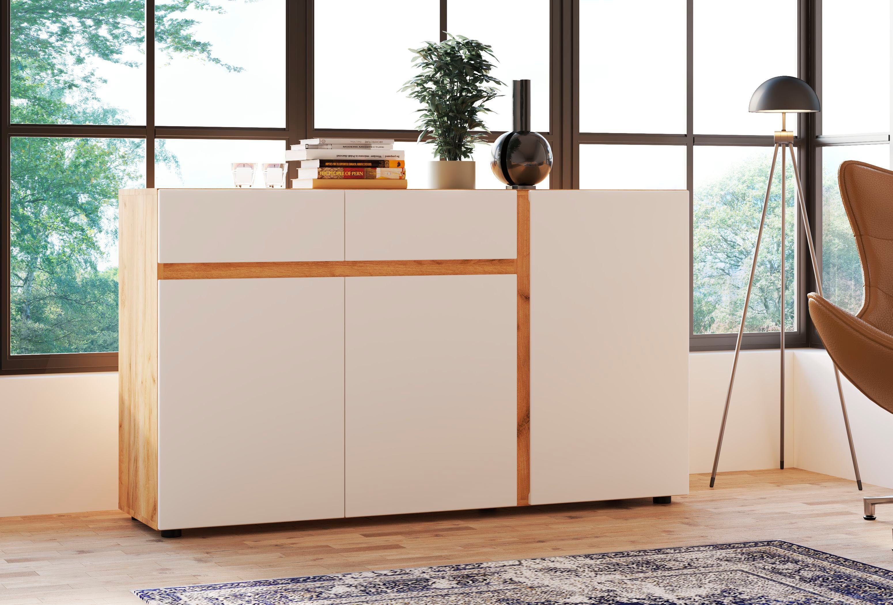 INOSIGN Sideboard Morongo, Breite ca. Eiche Gold/Weiß 149 cm Alpin Kraft