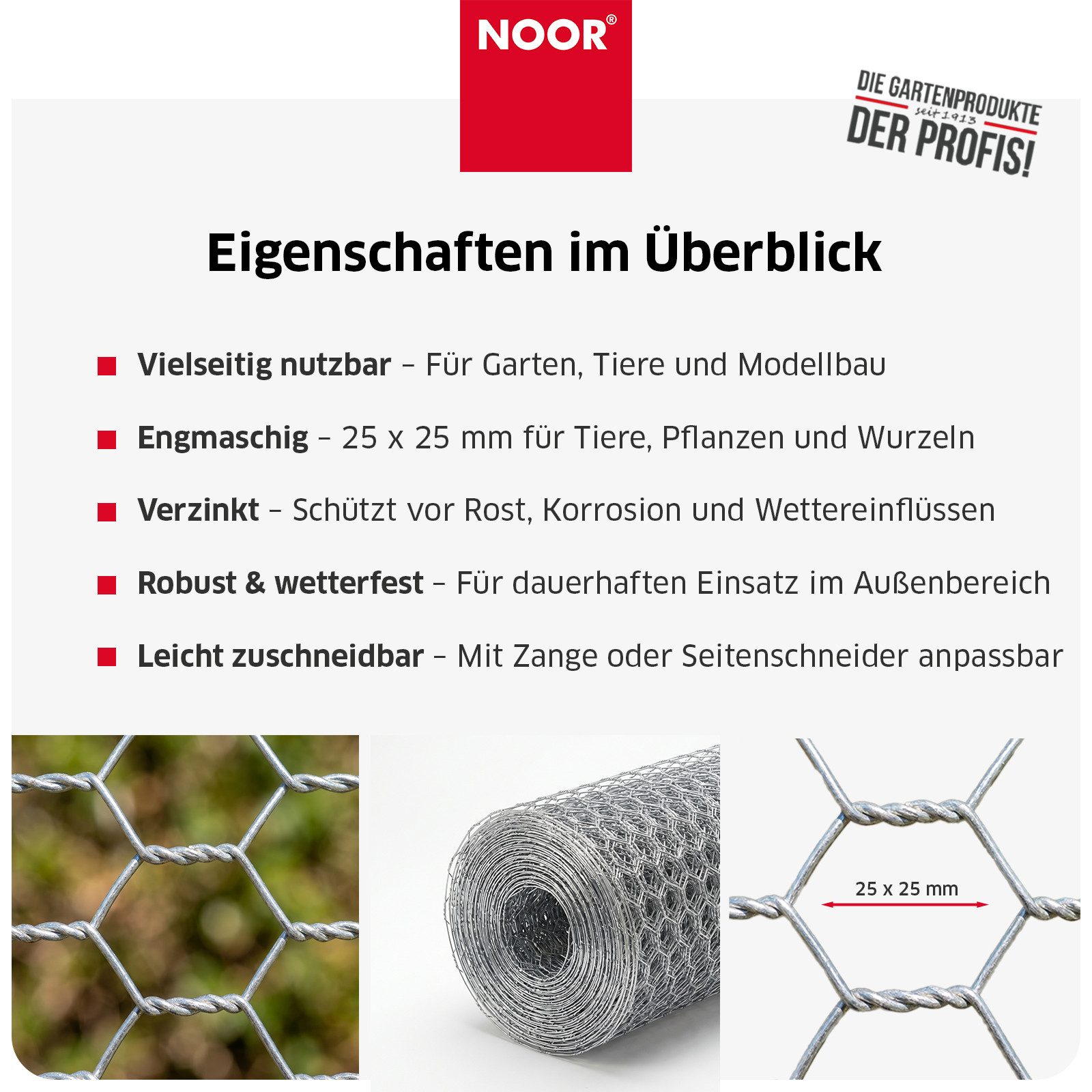 NOOR Volierendraht Maschendrahtzaun - Schutz für Garten & Grundstück, Witterungsbeständiger Befestigungsdraht - vielseitig einsetzbar