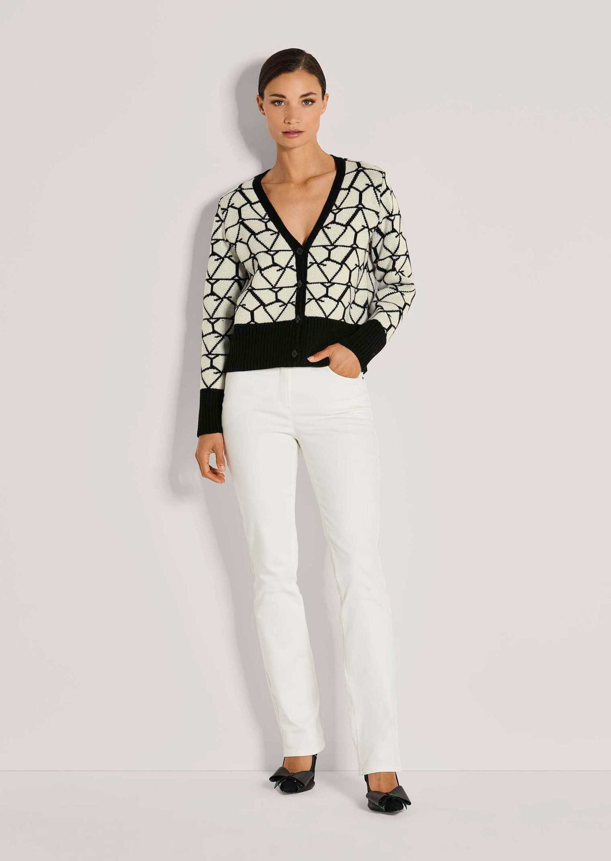 MADELEINE Strickjacke Langarm Jacquard-Cardigan mit Kaschmir Verkürzte Strickjacke mit V-Ausschnitt, Knopfleiste