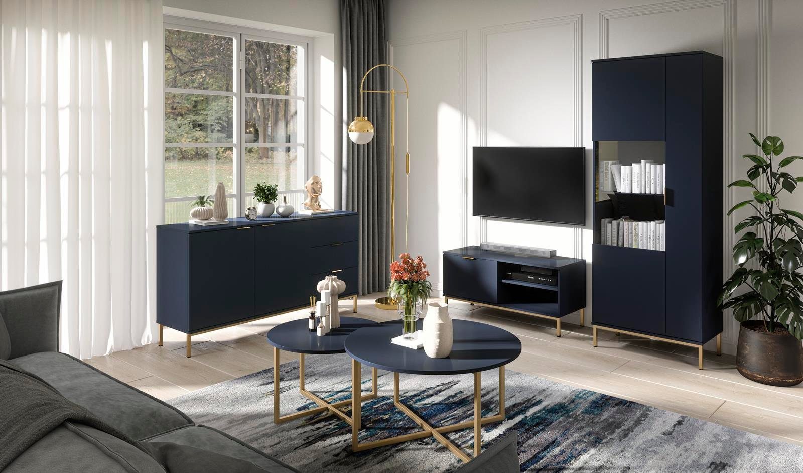 80, Roundtisch Wohnzimmer modernes Marineblau im Couchtisch Beautysofa Stil Pula für