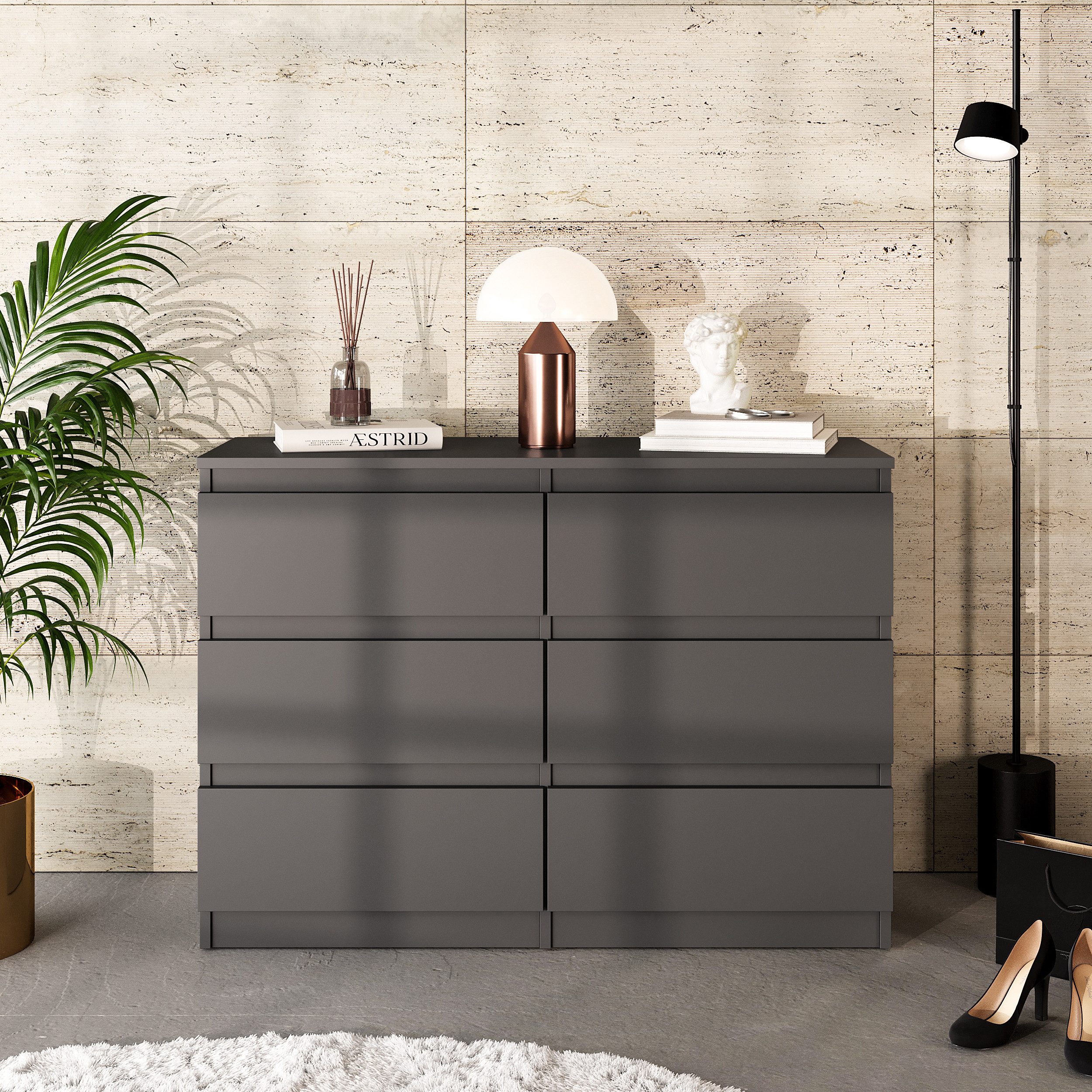 Furnica Kommode 6 Schubladen, Sideboard, Schubladenschrank Breite 100cm Höhe 71cm