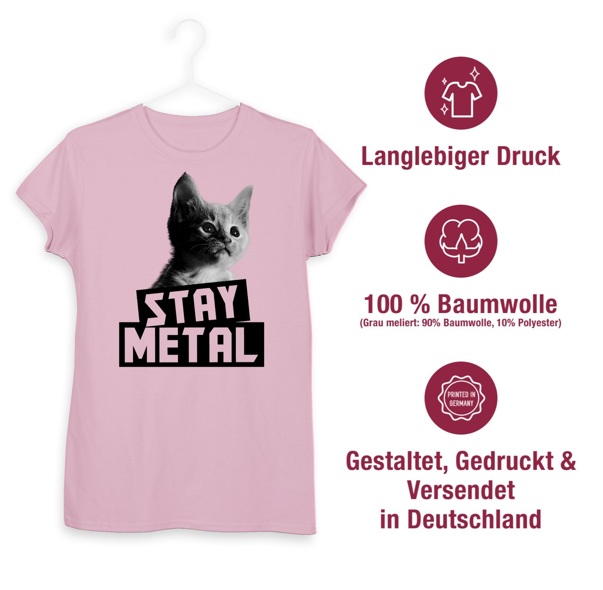 Damen Shirts Shirtracer T-Shirt Stay Metal Katze - Heavy Metal Geschenke - Damen Premium T-Shirt (1-tlg) Hard Rock Black Metal u