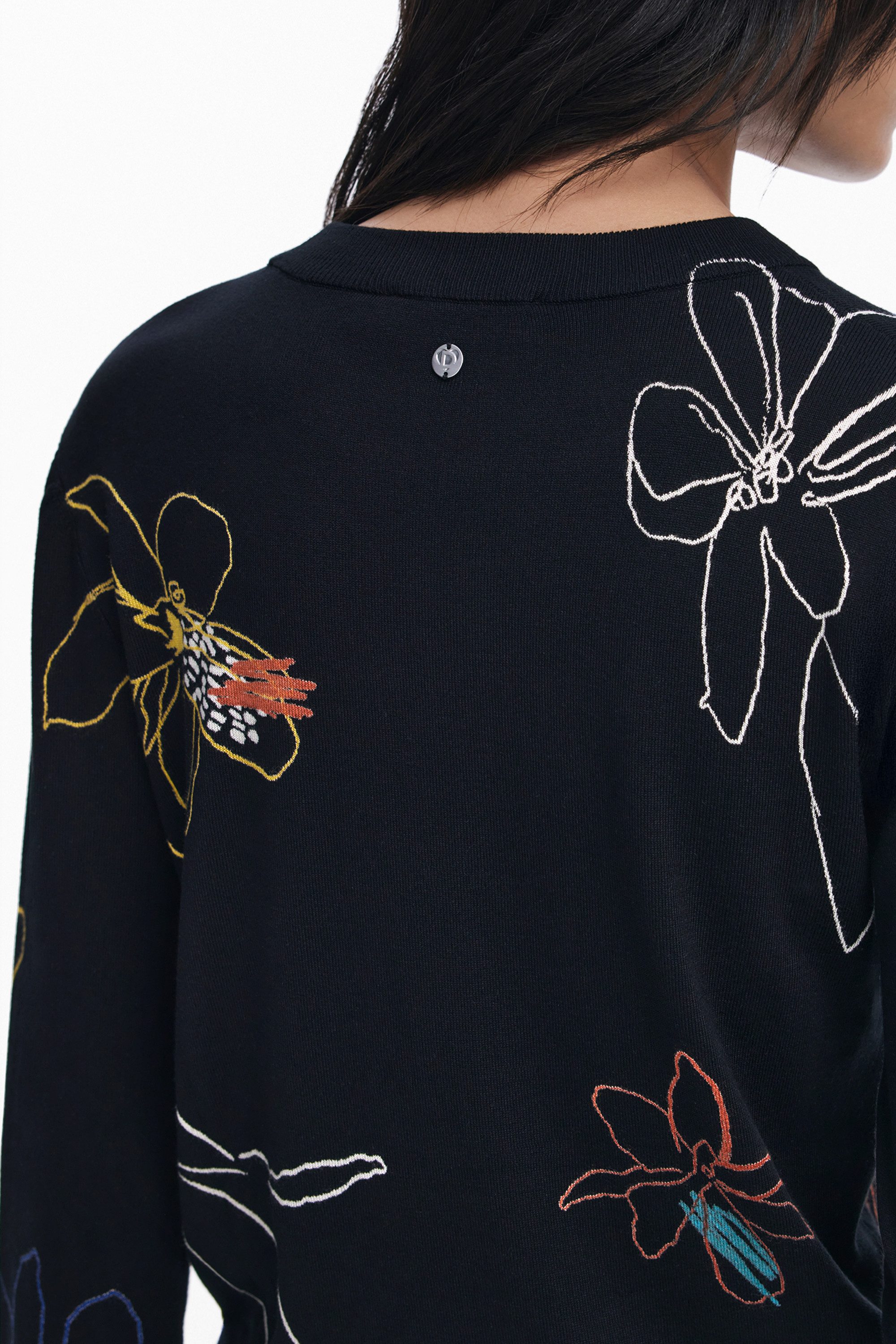 Desigual Strickpullover Eleganter Damen Pullover Schwarz mit Muster – Langarmshirt Rundhals
